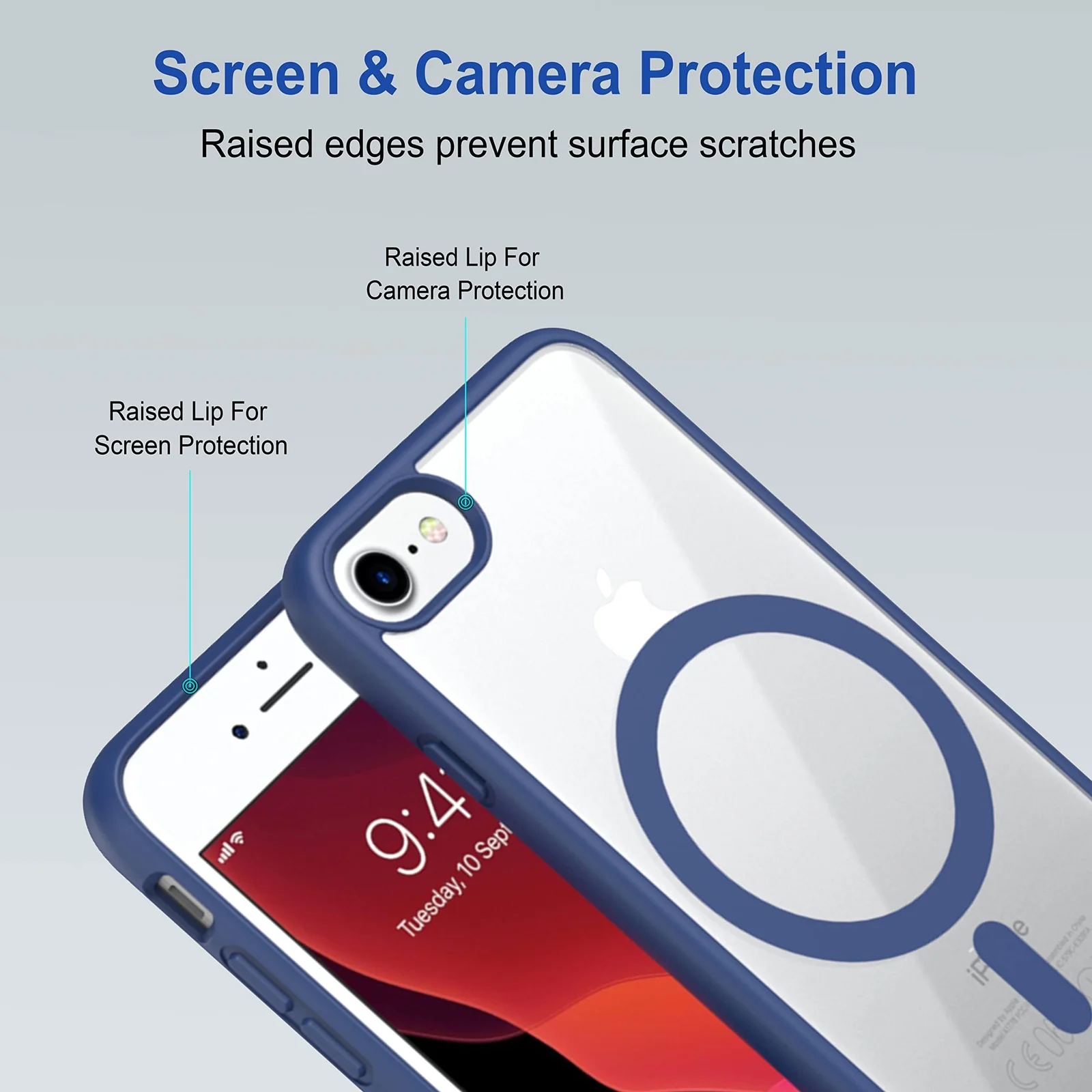 DL3 Mobilak Clear TPU Case for iPhone 7 Plus / 8 Plus, Compatible with MagSafe accessories, Camera protection, Shock-absorbing protection - Blue
