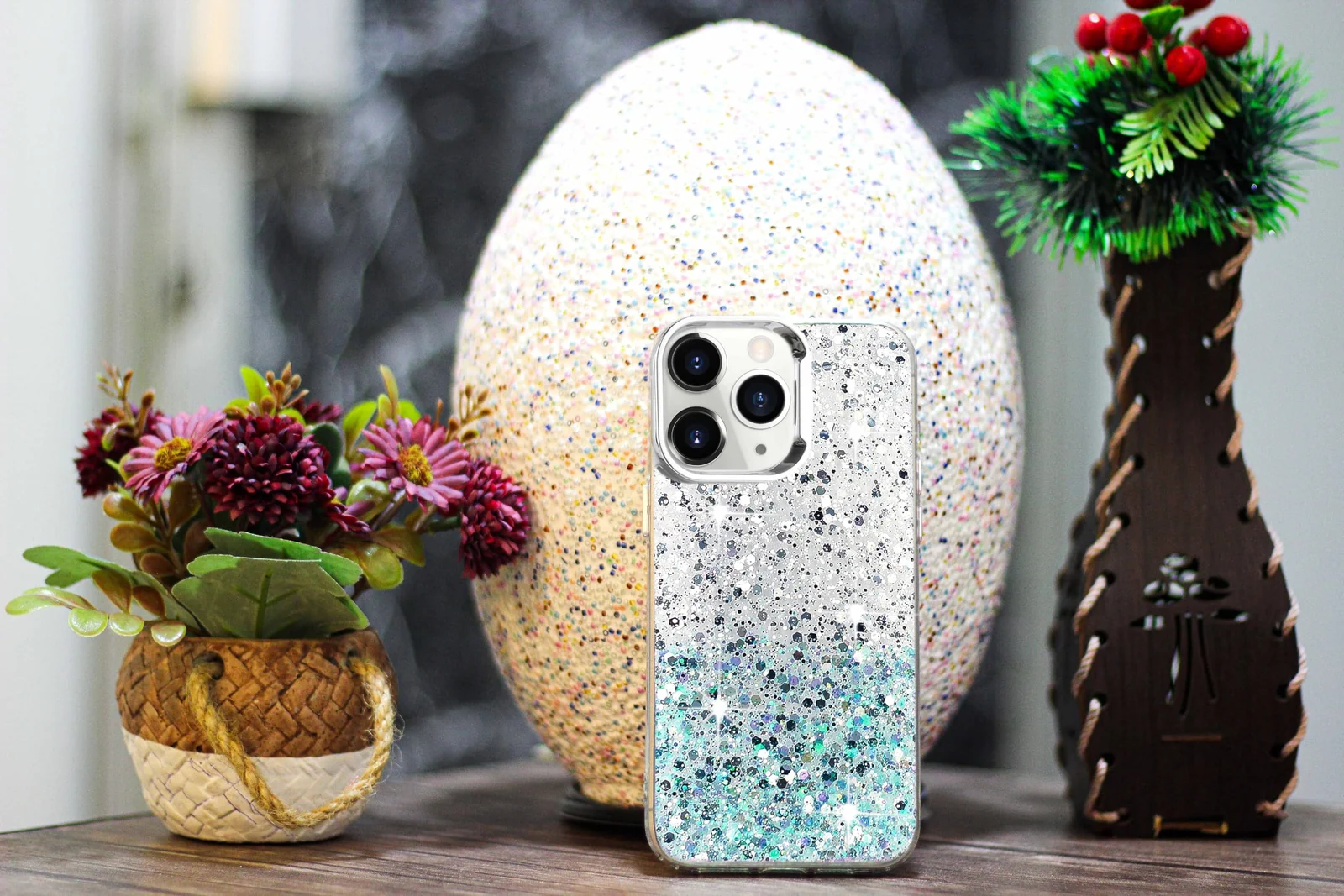 DL3 Mobilak Glitter Protective Case for Samsung Galaxy S23 5G, Supports wireless charging, Camera protection, Shock-absorbing protection - White Green