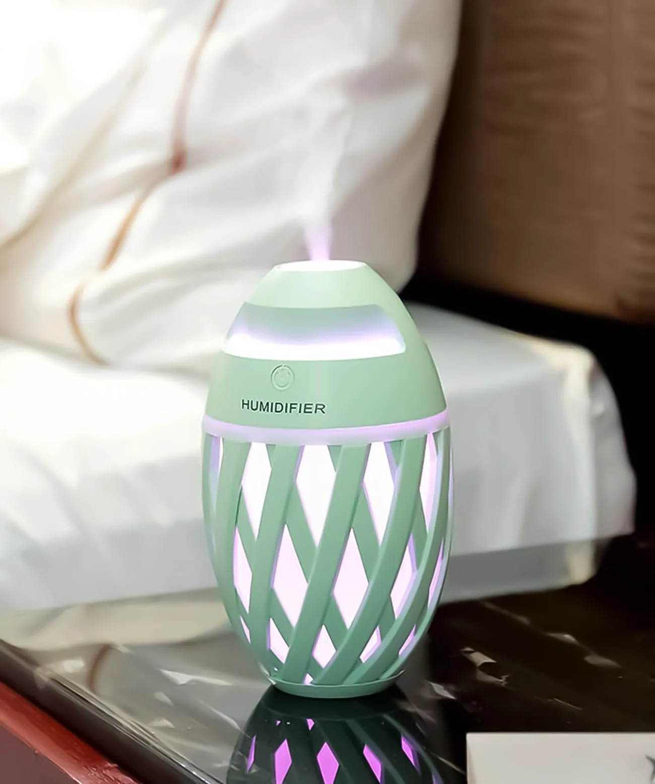 Mobigon Wood Cool Mist Ultrasonic Humidifier for Room Moisture, Aroma Diffuser for Home, 320ml Essential Oil Diffuser with 7 Colorful Night Light, Auto Shut-Off, Home, Office, car - Mint Green