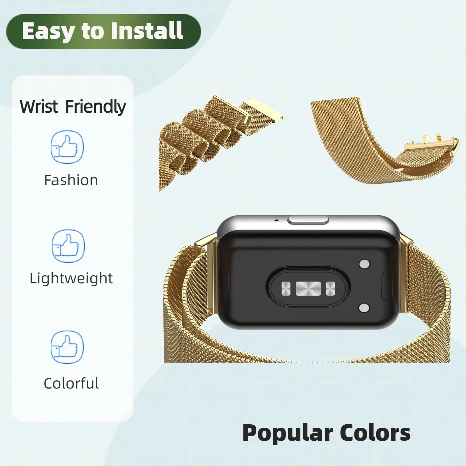 DL3 MOBILAK Milanese Magnetic Stainless-Steel Watch Strap for Samsung Galaxy Fit 3, Gold