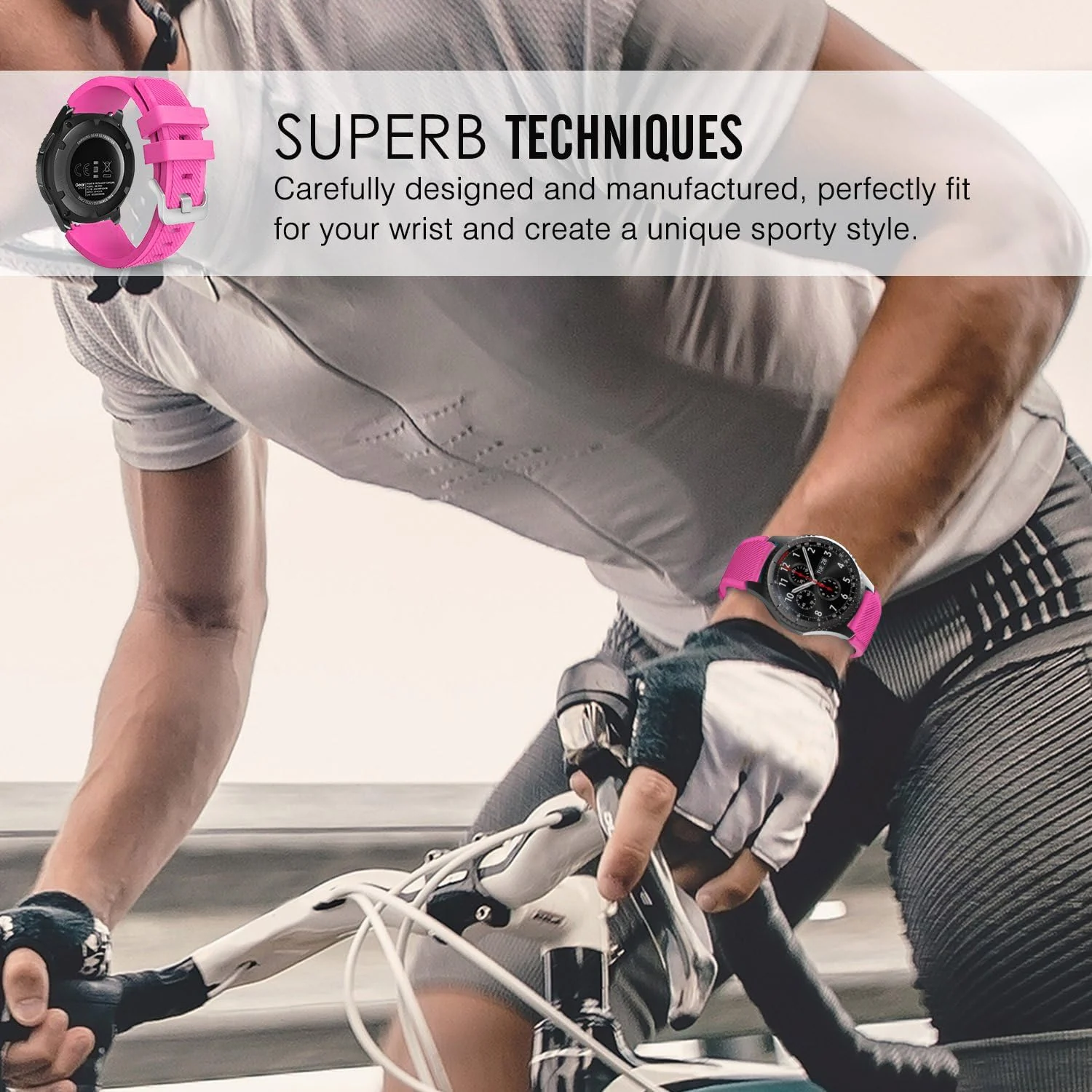 DL3 Mobilak Sport Silicone Band 20MM Strap For Samsung Gear Sport/Watch 6/5/4/5 Pro 45mm/S2 classic/active 2 40mm 44mm/Amazfit GTS/2/2e/GTS3/3 Pro/2 Mini/3 Mini/Bip 3/Bip 3 Pro - Hot Pink