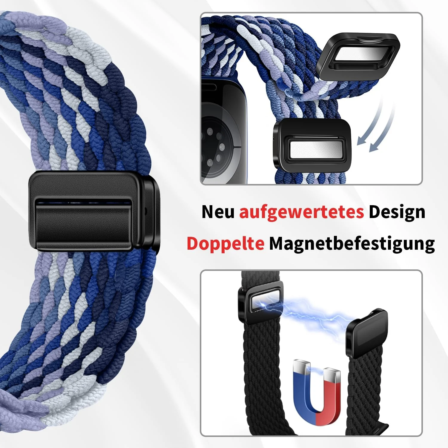 DL3 Mobilak Sport Solo Loop Compatible with Apple Watch Band 42mm 44mm 45mm 46mm 49mm for Women Men, Magnetic Strap Stretchy Braided Wristband for iWatch Series 11 10 9 8 7 6 5 4 3 Ultra 3 2 1 SE SE2 - Gradient Blue