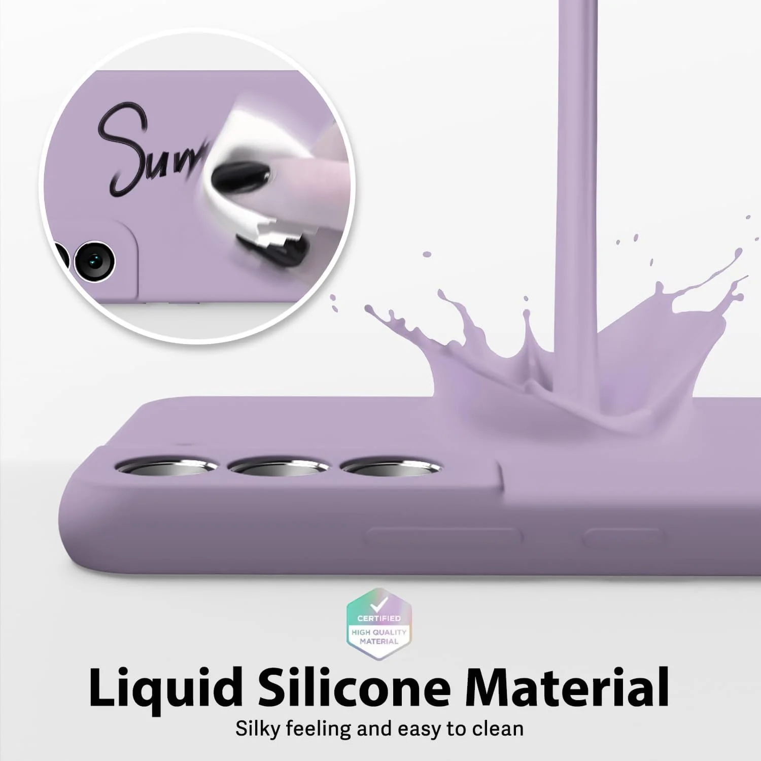 DL3 Mobilak Liquid Silicone Protective Case with Soft Microfiber Lining with Full Camera Protection for Samsung Galaxy S22 5G - Lavender