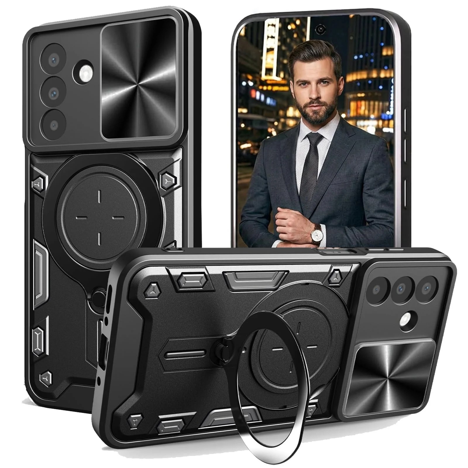 DL3 Mobilak Soft Silicone Protective Case for Samsung Galaxy S25 FE 5G with Camera Protection and Built-In Kickstand - Black