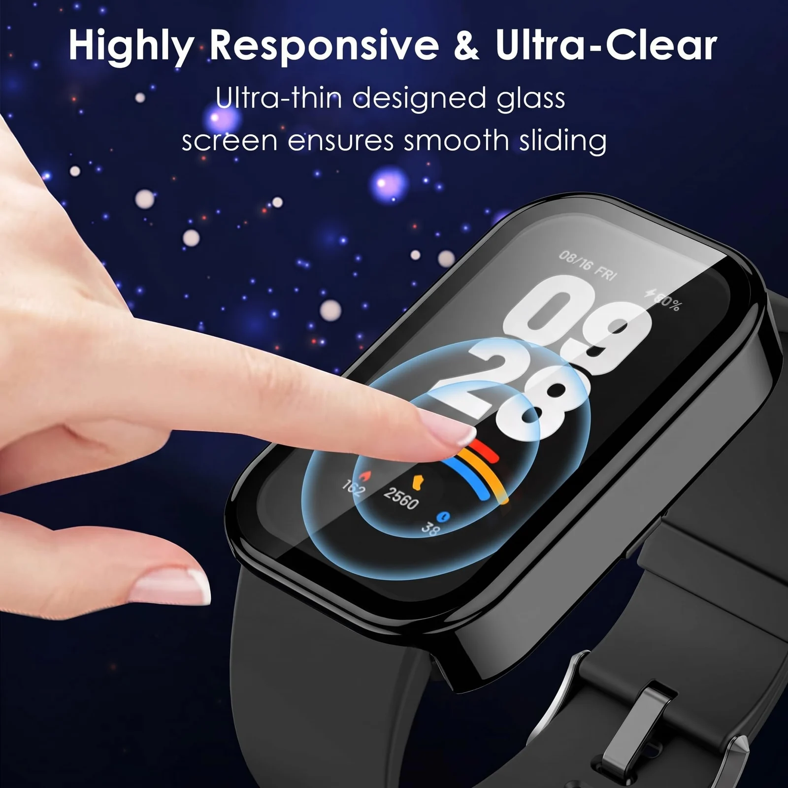 DL3 MOBILAK Full-Coverage Watch Case with Tempered Glass for Xiaomi Smart Band 9 Active, Black