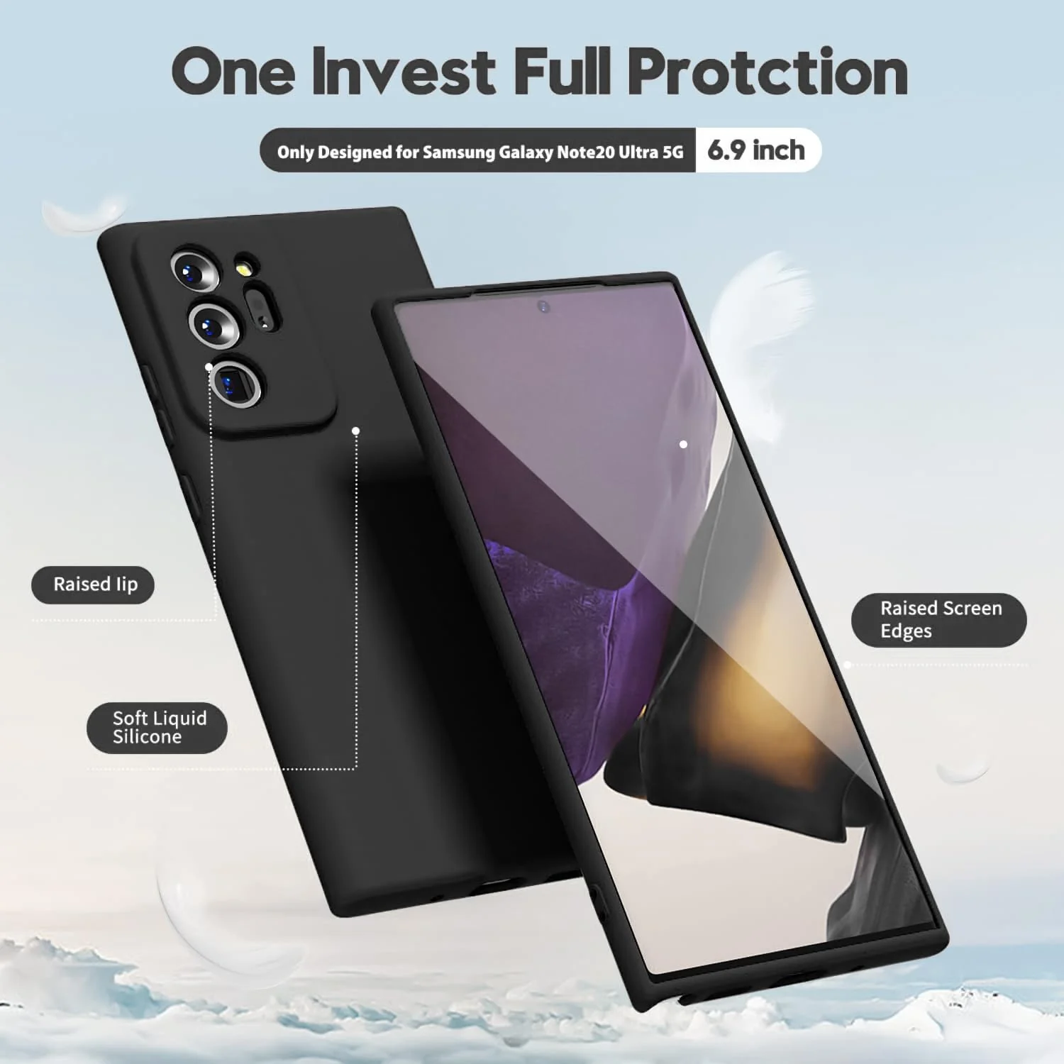 DL3 Mobilak Samsung Galaxy Note 20 Ultra Case, Soft Flexible Silicone Gel Rubber Bumper Cover, Full Body Shockproof Protective Phone Case - Black