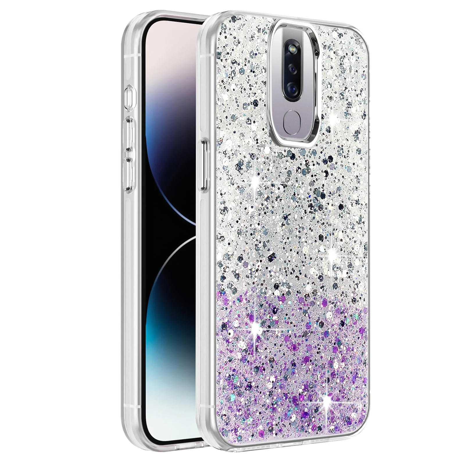 DL3 Mobilak Glitter Protective Case for OPPO F11 Pro, Supports wireless charging, Camera protection, Shock-absorbing protection - White Purple