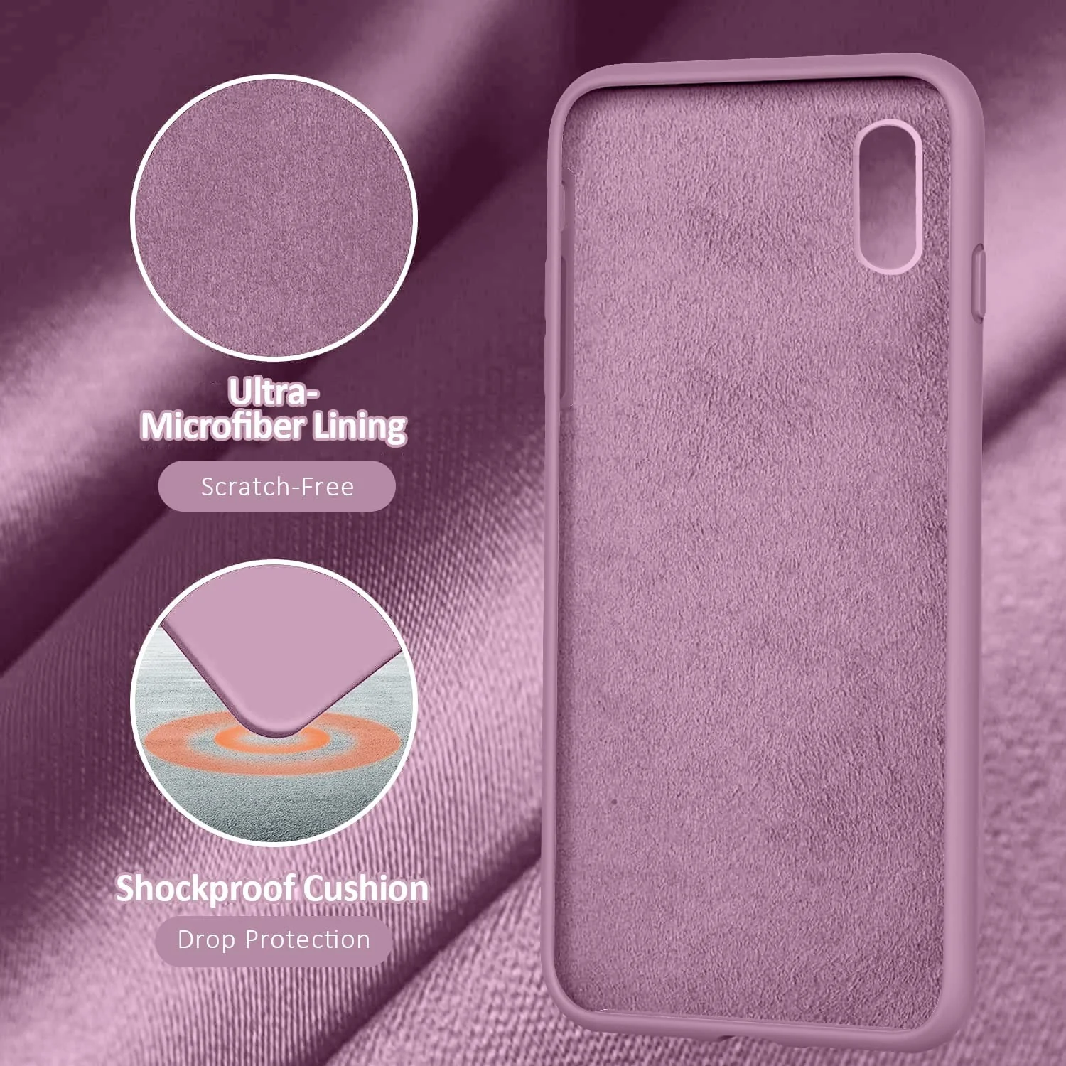 DL3 Mobilak Liquid Silicone Protective Case with Soft Microfiber Lining for iPhone XS Max - Lilac Purple
