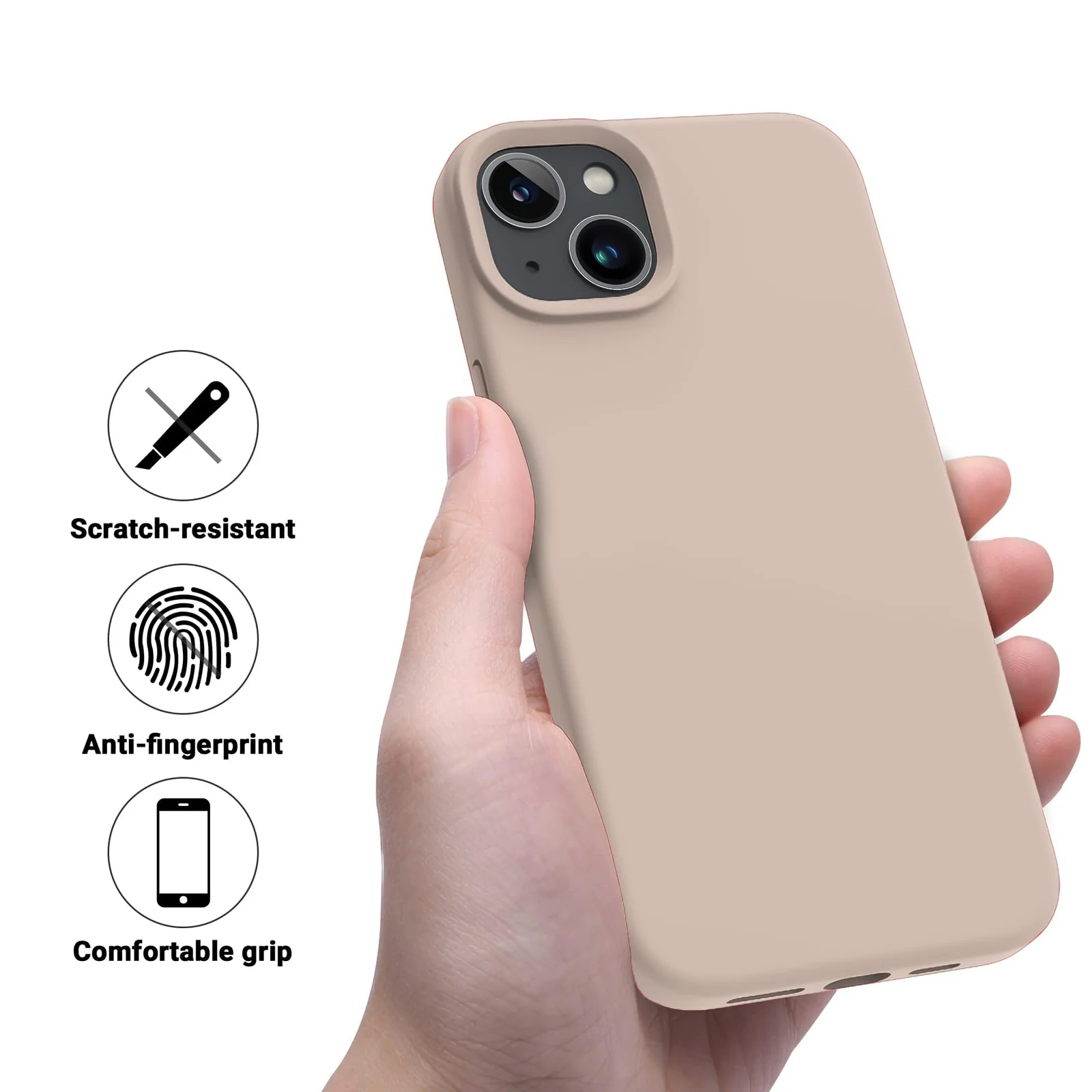 DL3 Mobilak Liquid Silicone Protective Case with Soft Microfiber Lining for iPhone 15 - A.Pastel Pink