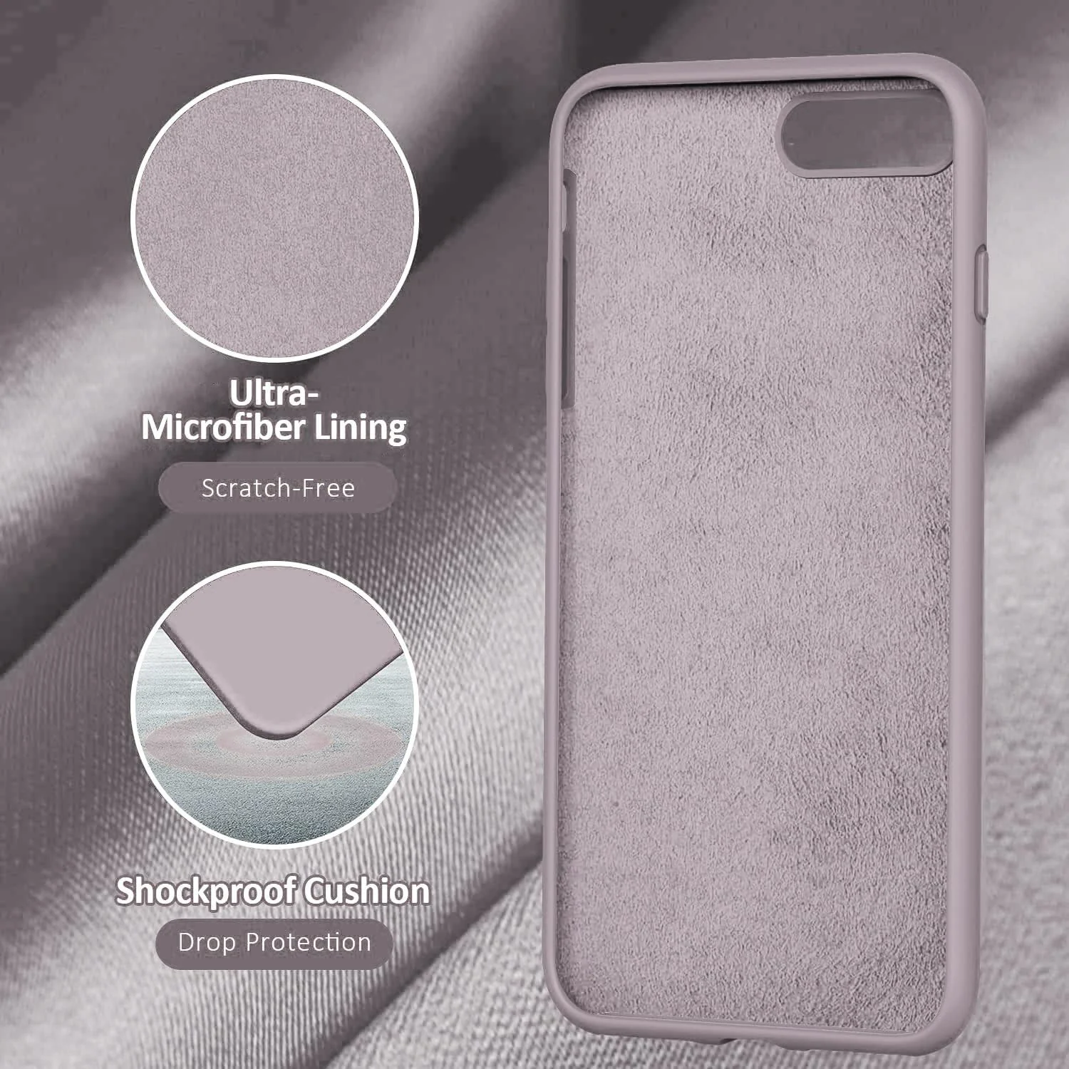 DL3 Mobilak Liquid Silicone Case for iPhone 7 Plus / iPhone 8 Plus, Shock-absorbing protection, Scratch-resistant surface, Soft microfiber lining - Lavender Pink
