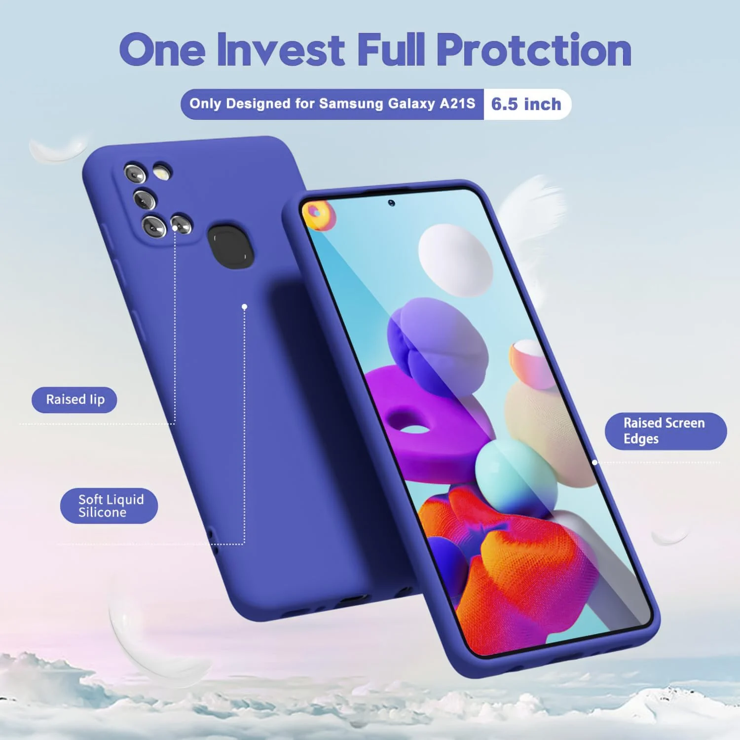 DL3 Mobilak Samsung Galaxy A21s Case, Soft Flexible Silicone Gel Rubber Bumper Cover, Full Body Shockproof Protective Phone Case - Light Blue