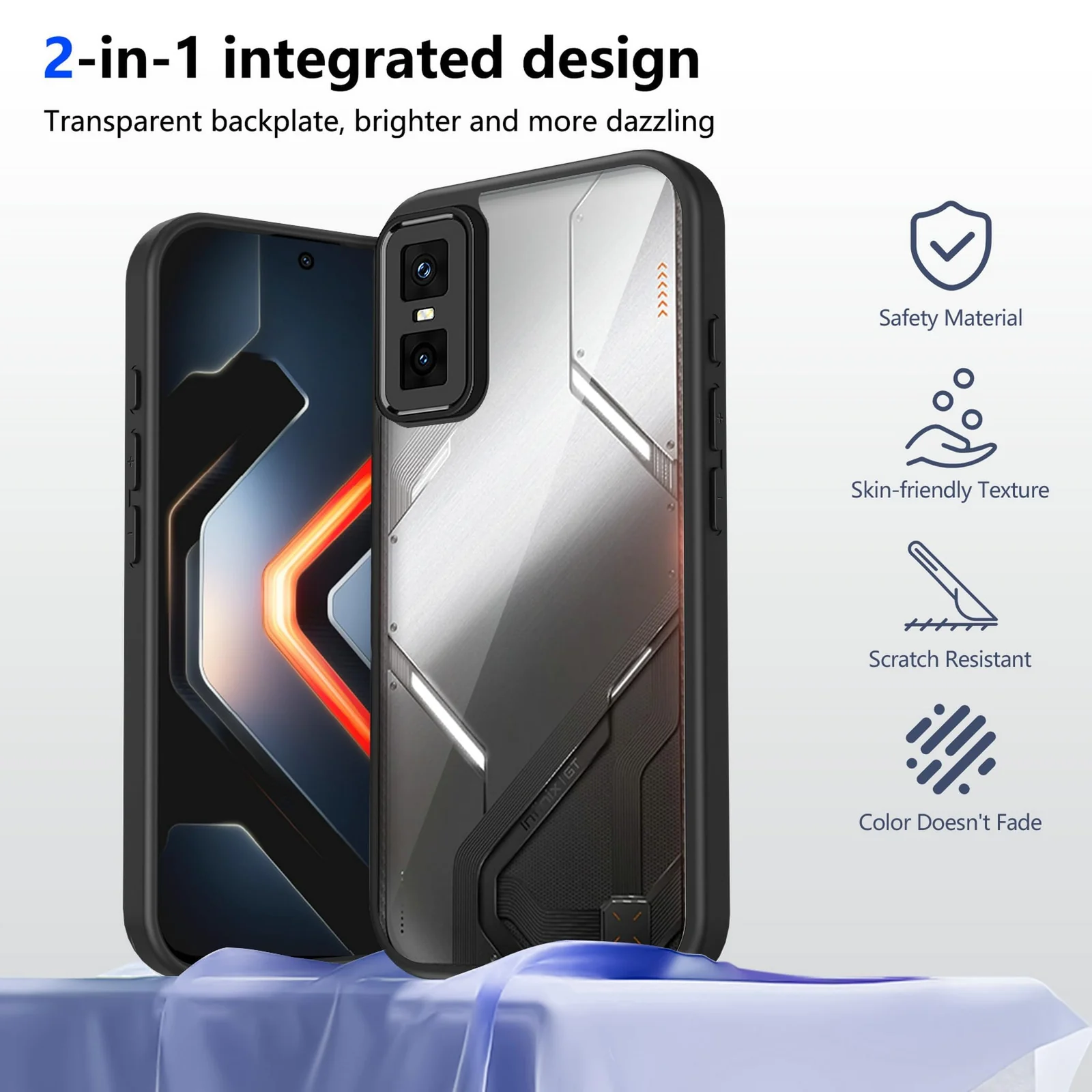 DL3 Mobilak Clear PC and TPU Protective Case for Infinix GT 30 Pro with Camera Protection and Military-Grade Protection - Black