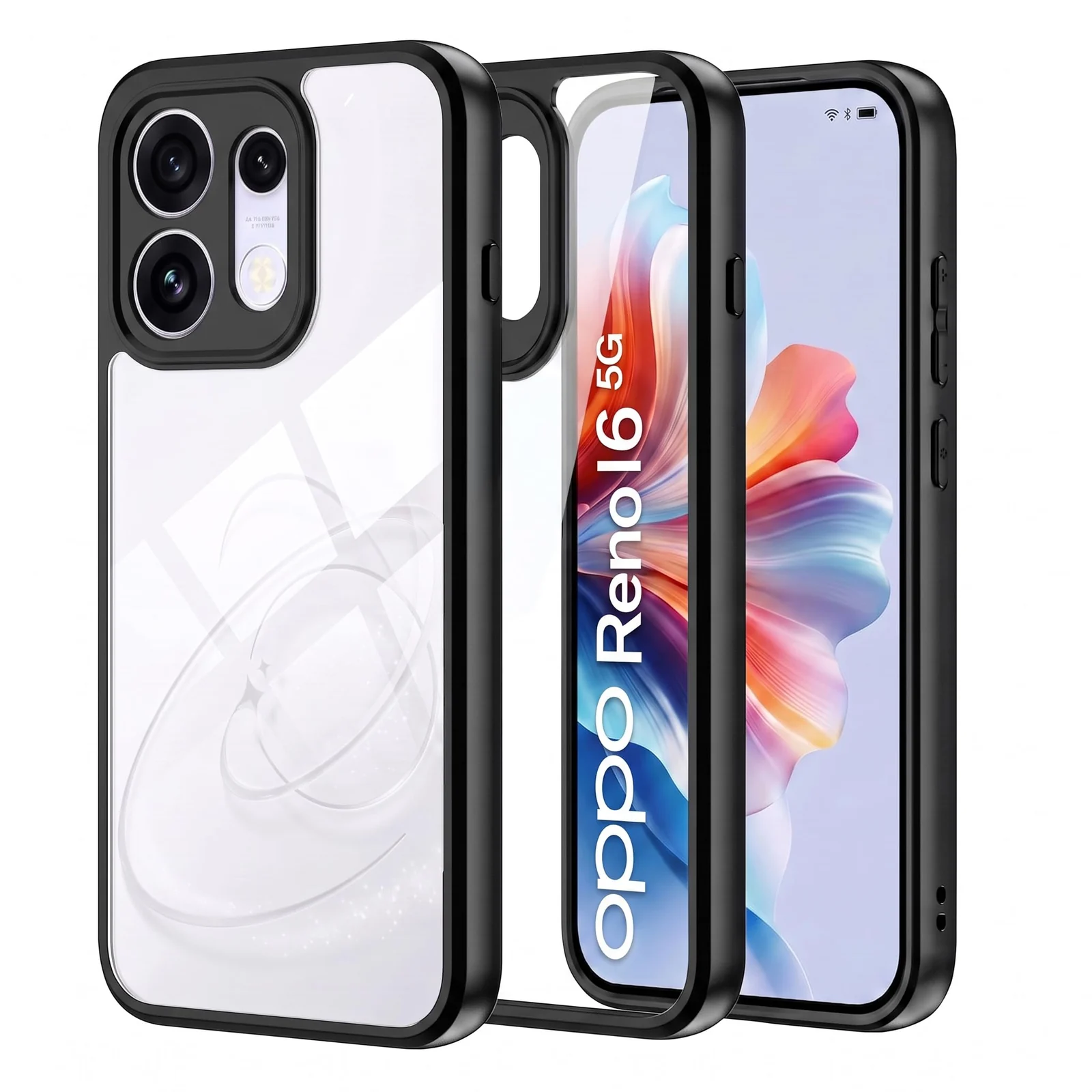 DL3 MOBILAK Clear Three-Layer Protective Phone Case for OPPO Reno 16 5G and Reno 16 Pro 5G - Black