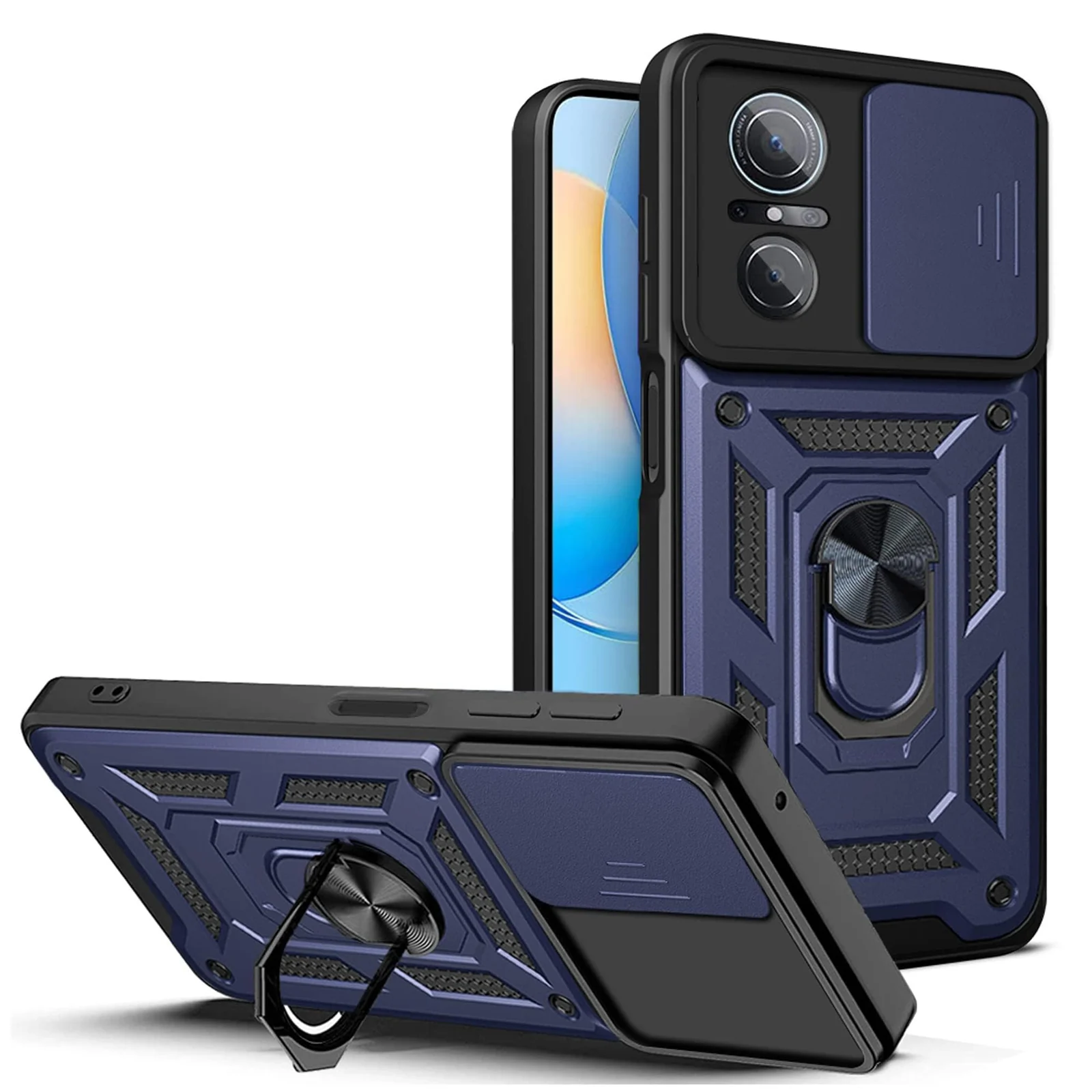 DL3 Mobilak Military-Grade Protective Case with Sliding Camera Cover, Metal Ring Kickstand and Magnetic Car-Mount Support for Huawei Nova 9 SE / Honor 50 SE - Blue