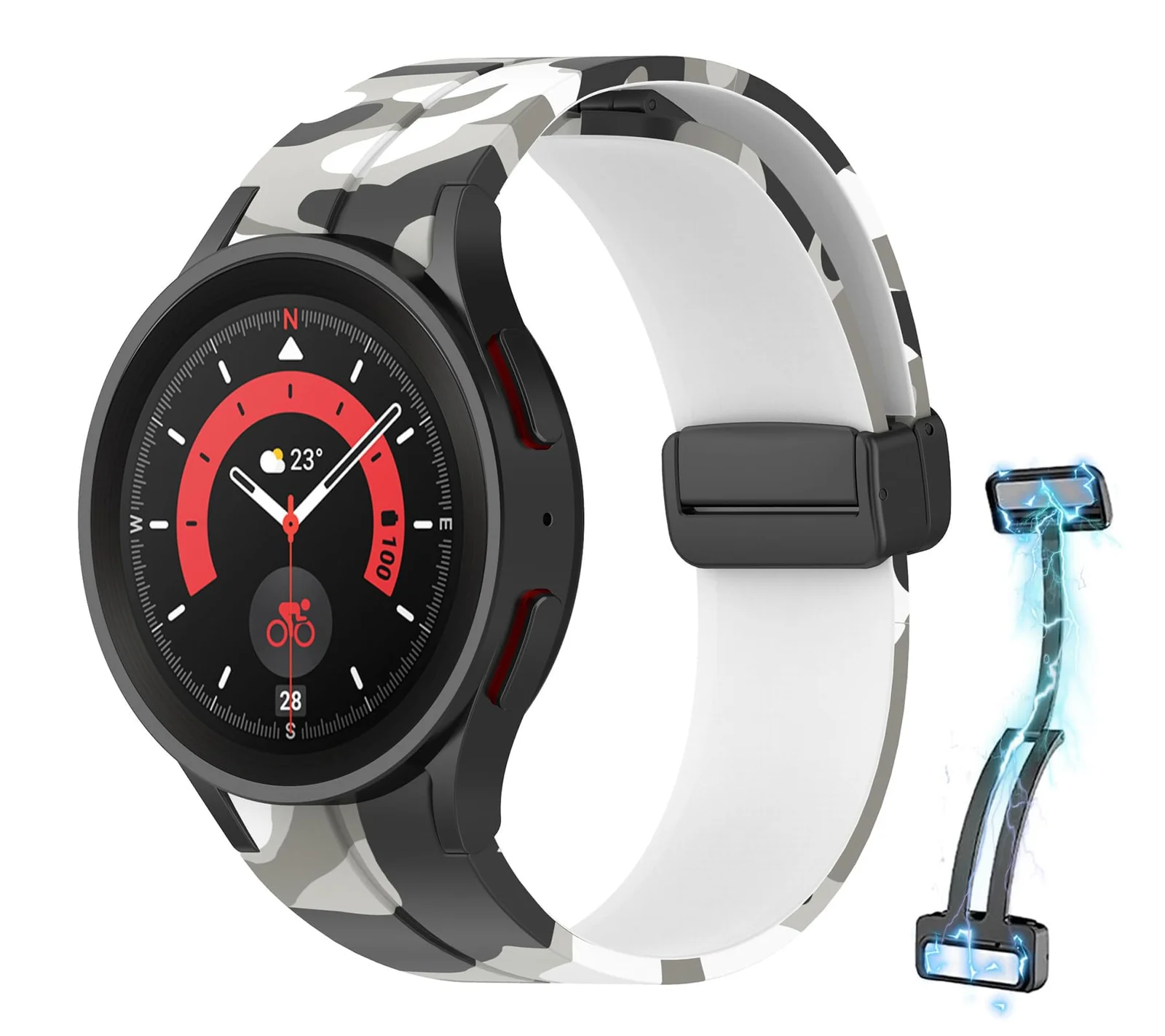 DL3 Mobilak Strap Silicone Magnetic Buckle 20MM For Samsung Gear Sport/Watch 6/5/4/5 Pro 45mm/S2 classic/active 2 40mm 44mm/Amazfit GTS 2/2e/GTS 3/3 Pro/GTS 4/GTS 2 Mini/3 Mini/4 Mini/Bip 3/Bip 3 Pro - Camouflage White