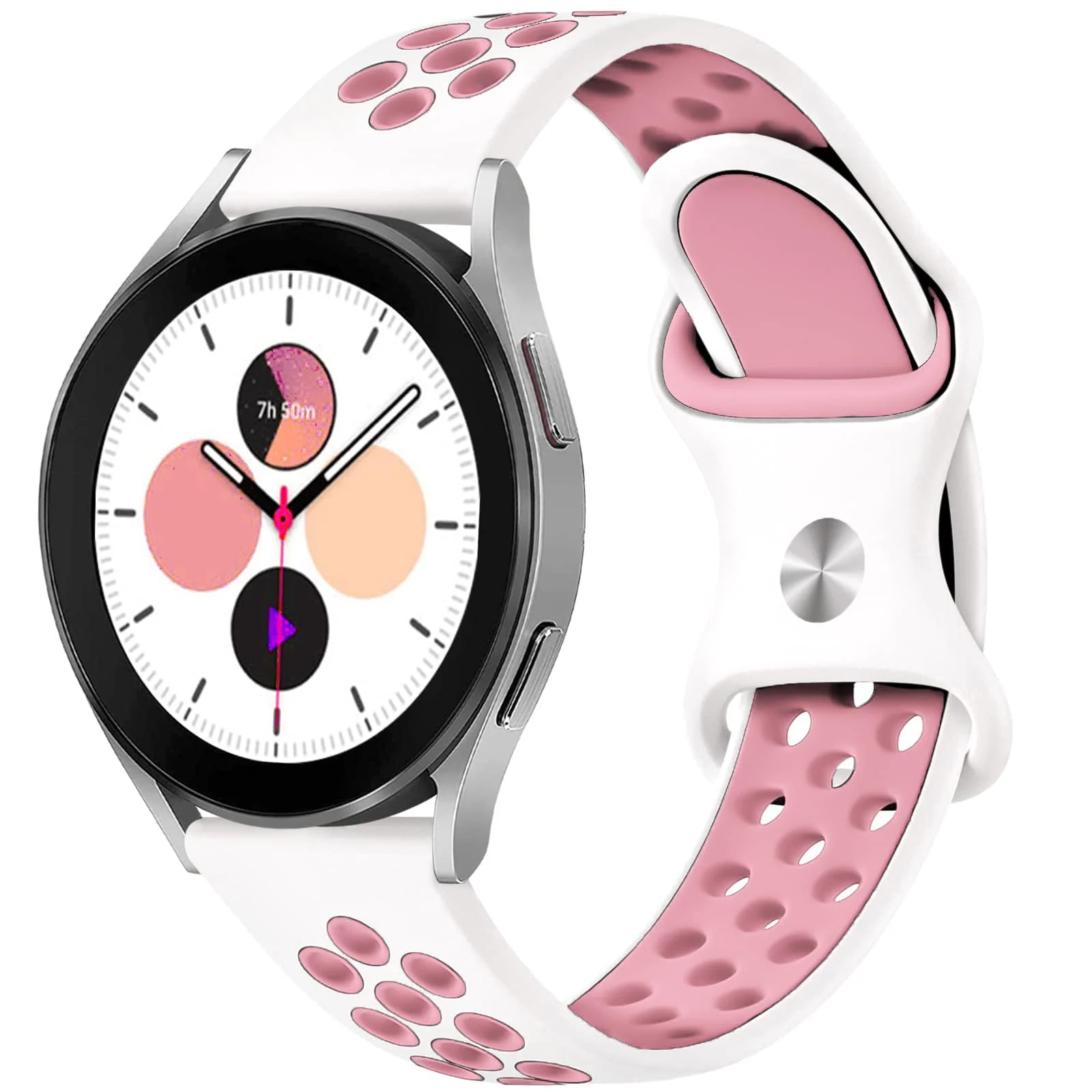 DL3 Mobilak Silicone Sport Bands 22MM Strap For Samsung galaxy watch3 45mm /galaxy 46mm/Gear S3/Huawei watch GT3 46MM/GT2E/GT2 Pro/GT GT2 46MM/Honor Magic Watch2 46mm/Amazfit GTR 4,3 (&) - White & Pink