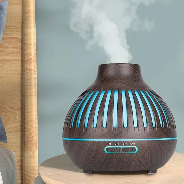 Mobigon Essential Oil Diffuser, Aromatherapy Diffuser 500ml with Remote Control, 4 Timer & Auto-Off Safety Switch, 7 Color LED Lights Mode, 10 Hours Quiet Humidifier for Bedroom - G.Dark Brown