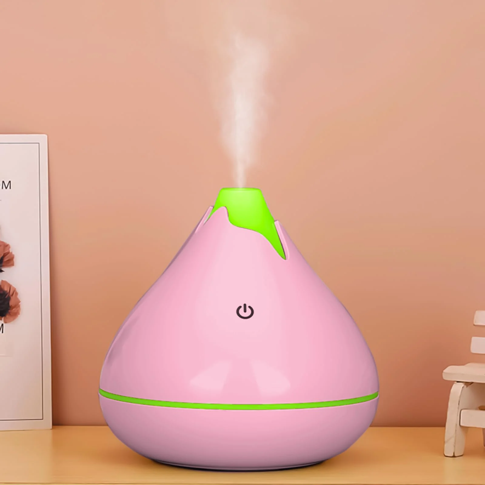 Mobigon Wood Cool Mist Ultrasonic Humidifier for Room Moisture, Aroma Diffuser for Home, 350ml Essential Oil Diffuser with 7 Colorful Night Light, Auto Shut-Off, Home, Office - Pink