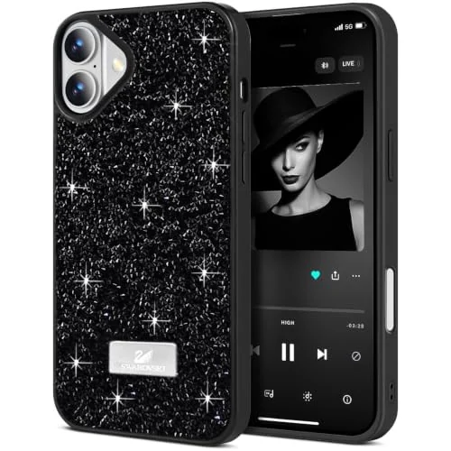 DL3 Mobilak Glitter Rhinestone Protective Case for iPhone 17 6.3-Inch with Shockproof Design - Black 2