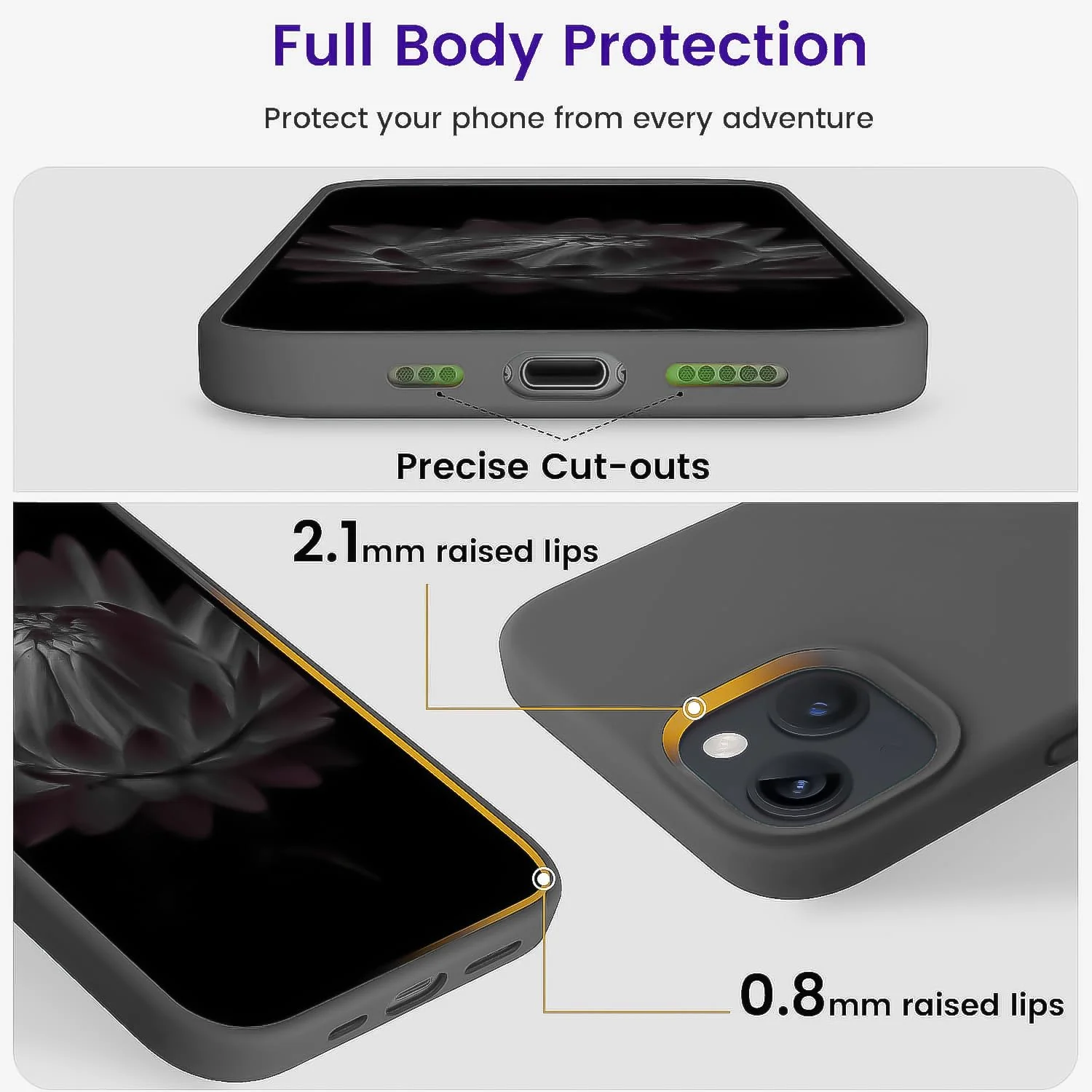 DL3 Mobilak Liquid Silicone Case for iPhone 15 Plus / iPhone 14 Plus, Supports wireless charging, Shock-absorbing protection, Scratch-resistant surface - Dark Gray