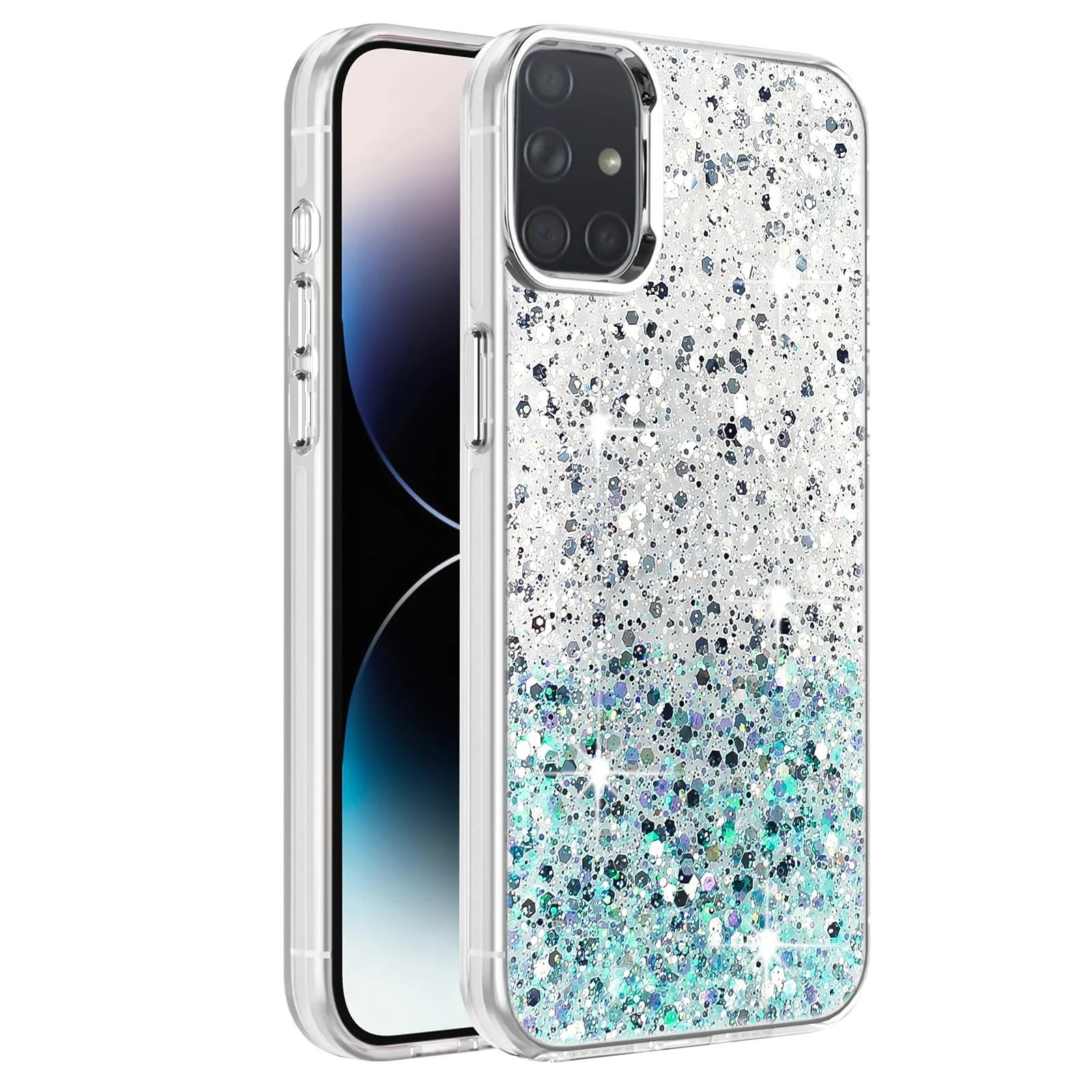 DL3 Mobilak Glitter Protective Case for Samsung Galaxy A51, Supports wireless charging, Camera protection, Shock-absorbing protection - White Green