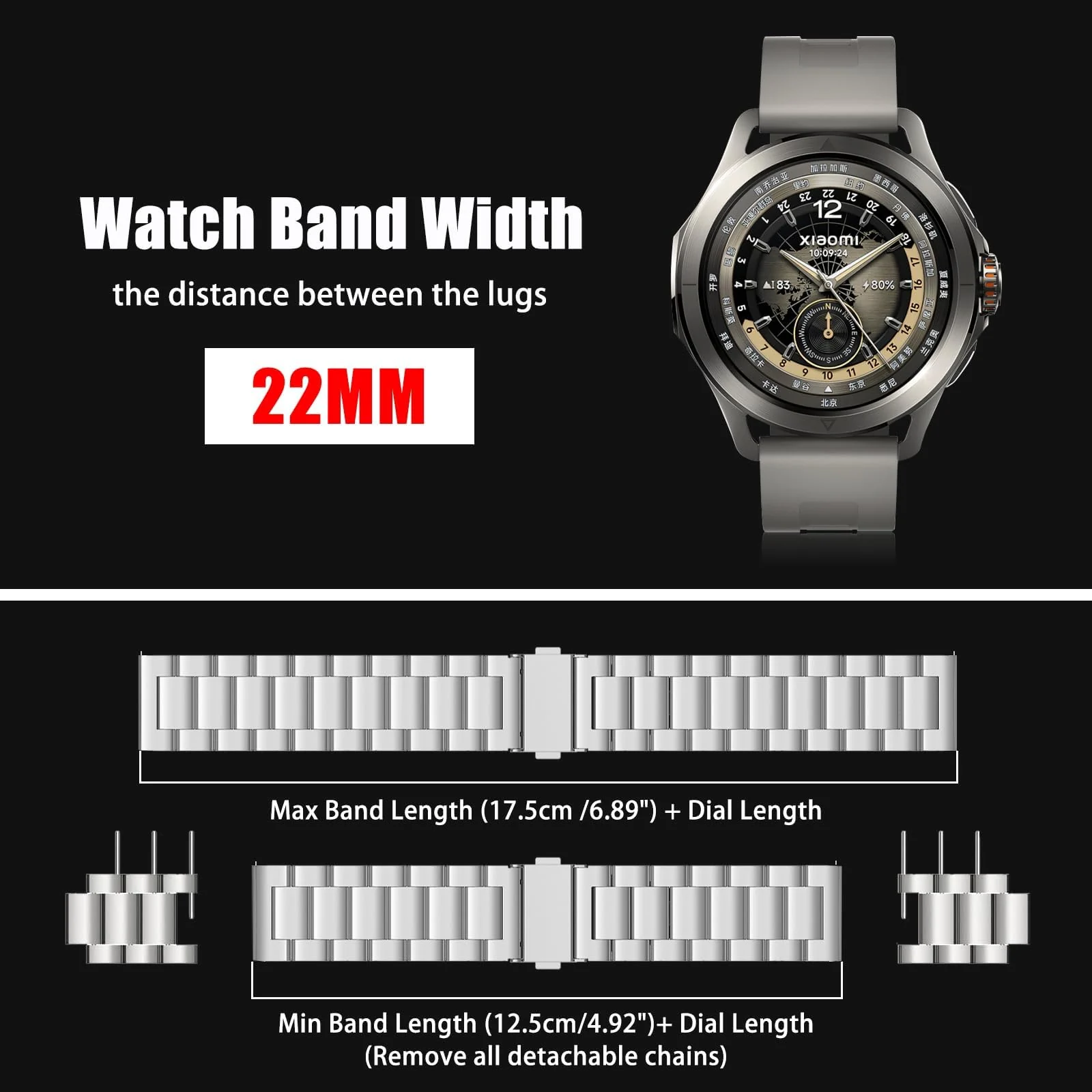 DL3 Mobilak Metal Bracelet Compatible with Xiaomi Redmi Watch 5 Active/Redmi Watch 5 Lite, 22mm Stainless Steel Replacement Band with Folding Clasp, Adjustable Replacement Bracelet Wristband - Silver