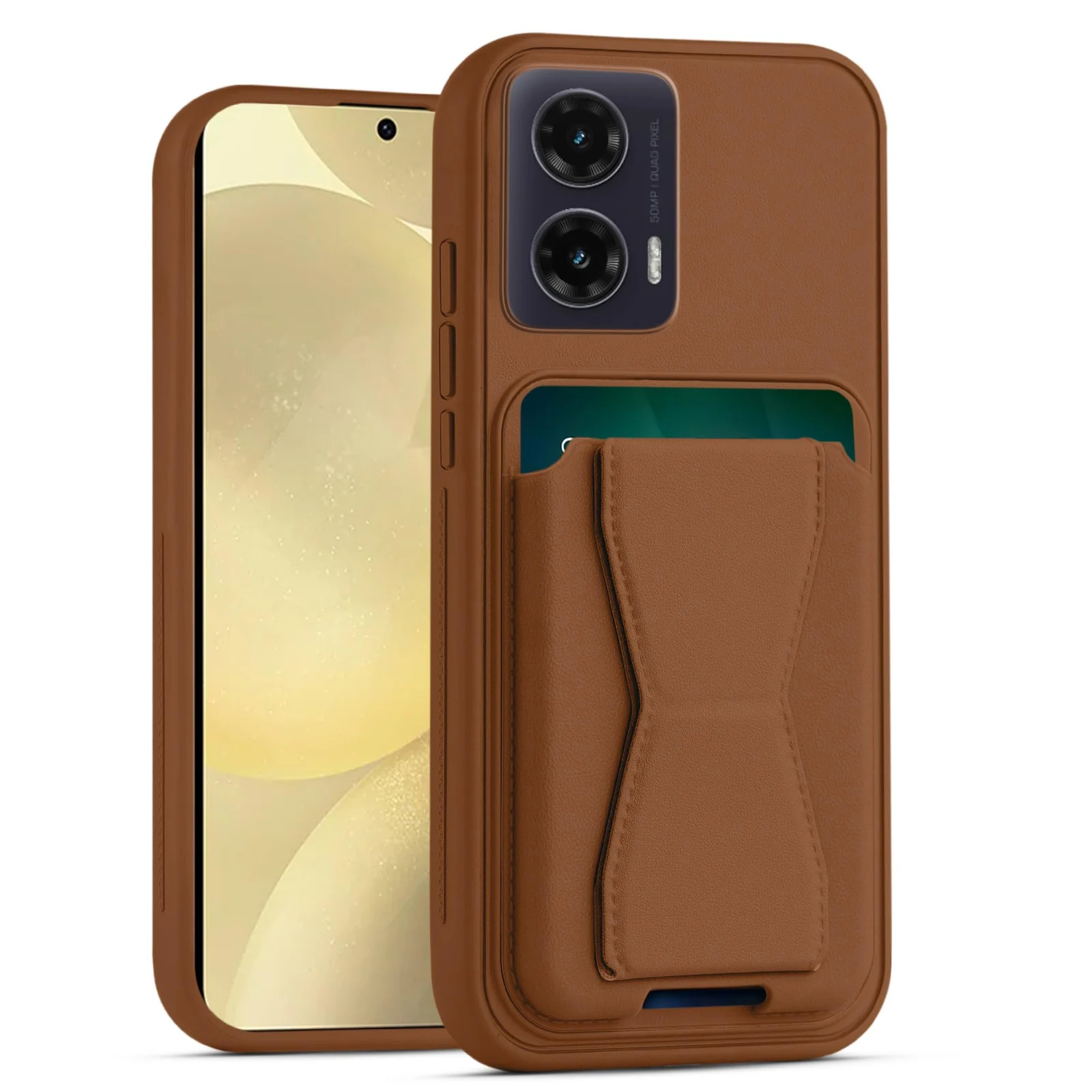 Dl3 Mobilak Leather Wallet Case Compatible with Motorola Moto G85 5G / Edge 50 Fusion, Leather Back Cover With TPU Frame, Shockproof Protective Phone Case with Card Holder Stand - Brown