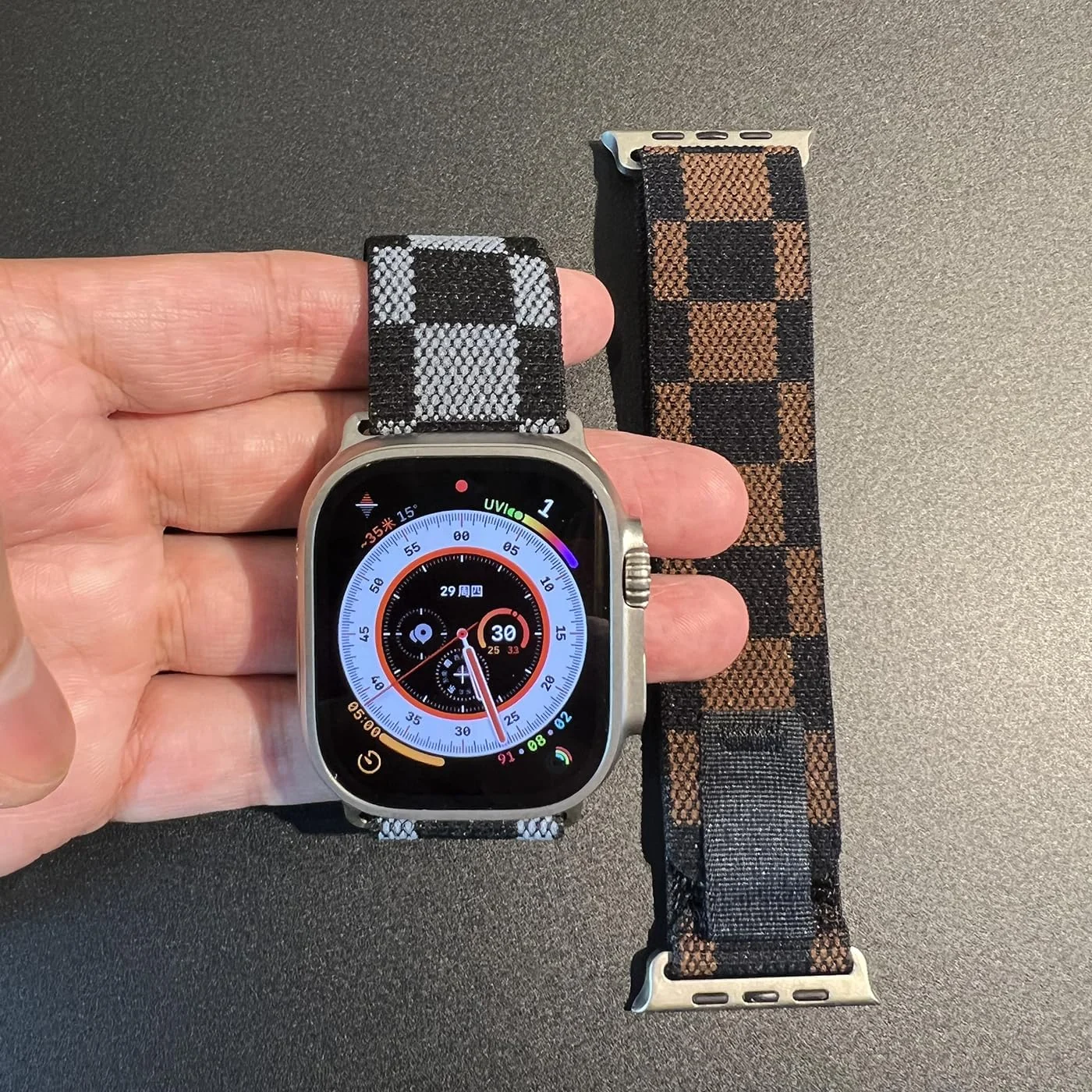 DL3 Mobilak Trail/Alpine Loop Nylon Band Compatible with Apple Watch Ultra 2/Ultra Band 49mm 45mm 44mm 42mm, Adjustable with Metal C-Hook Strap for iWatch Ultra Series 9/8/7/6/5/4/3/2/1/SE2/SE - Trail Lattice Grey