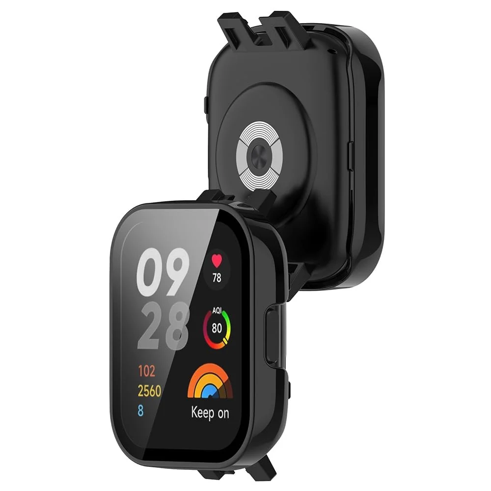 DL3 Mobilak Protective Case For Xiaomi Redmi Watch 3 (Not for Redmi Watch 3 Lite/Active) 9H Hardness PC Case Bumper Full Slim Protective Cover with Built-in Tempered Glass Screen Protector - Black