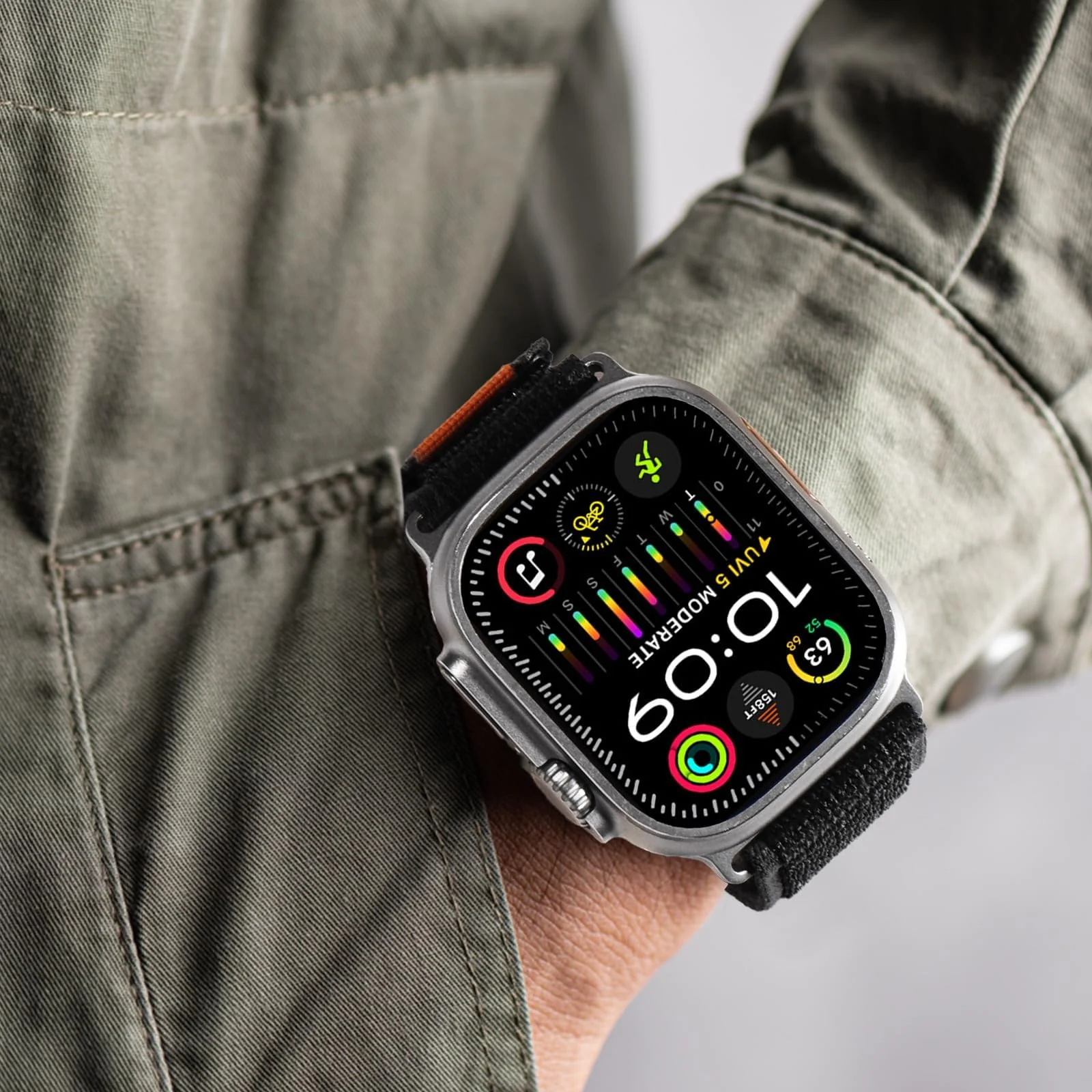 DL3 Mobilak Alpine Loop Nylon Strap Compatible with Apple Watch Band 38mm 40mm 41mm Men Women, Rugged Alpine Loop Nylon Sport Bands with Titanium C-Hook Stap for iWatch Series SE2 SE 9 8 7 6 5 4 3 2 1 - Trail Black