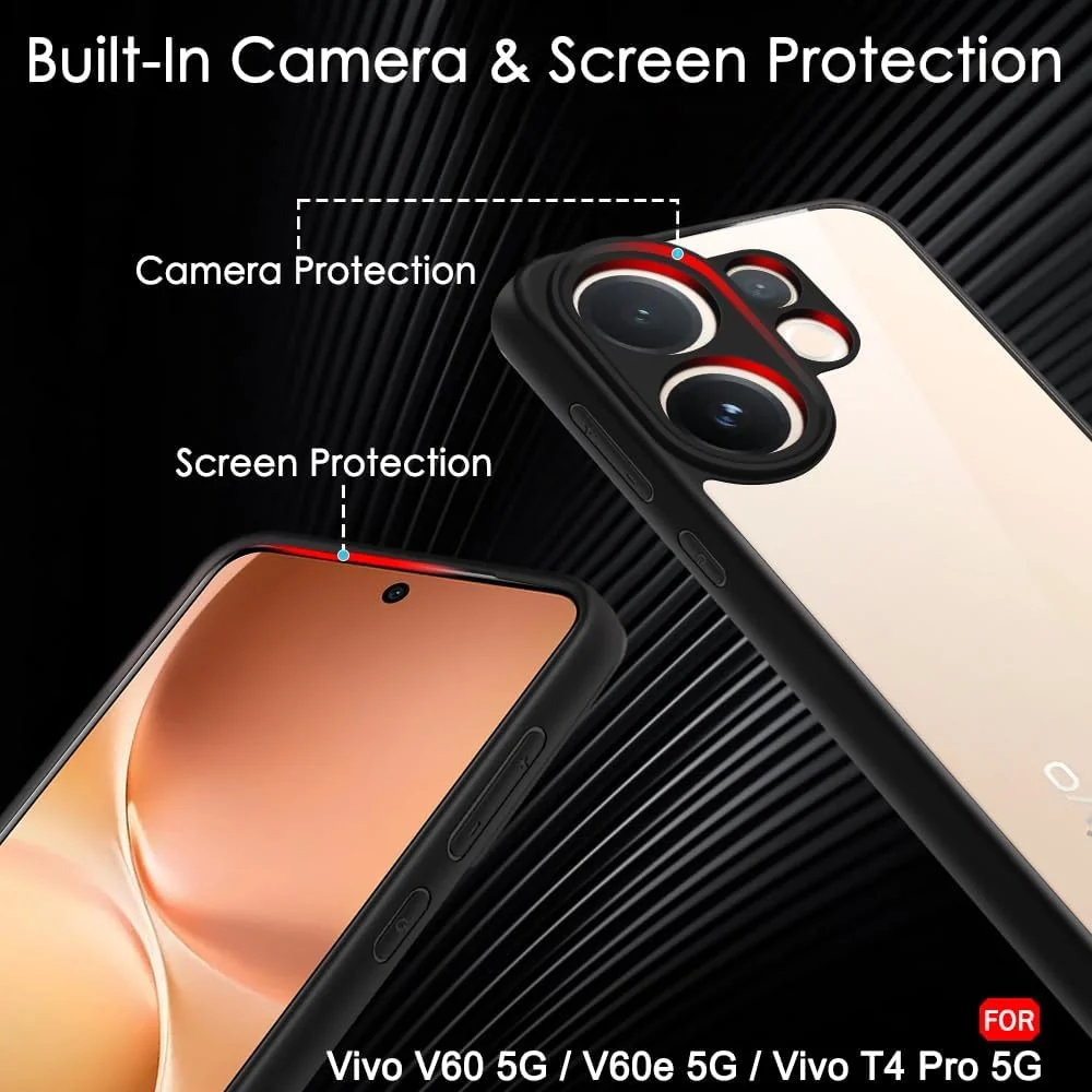 DL3 Mobilak Clear PC and TPU Protective Case for vivo V60 5G with Camera Protection and Military-Grade Protection - Black