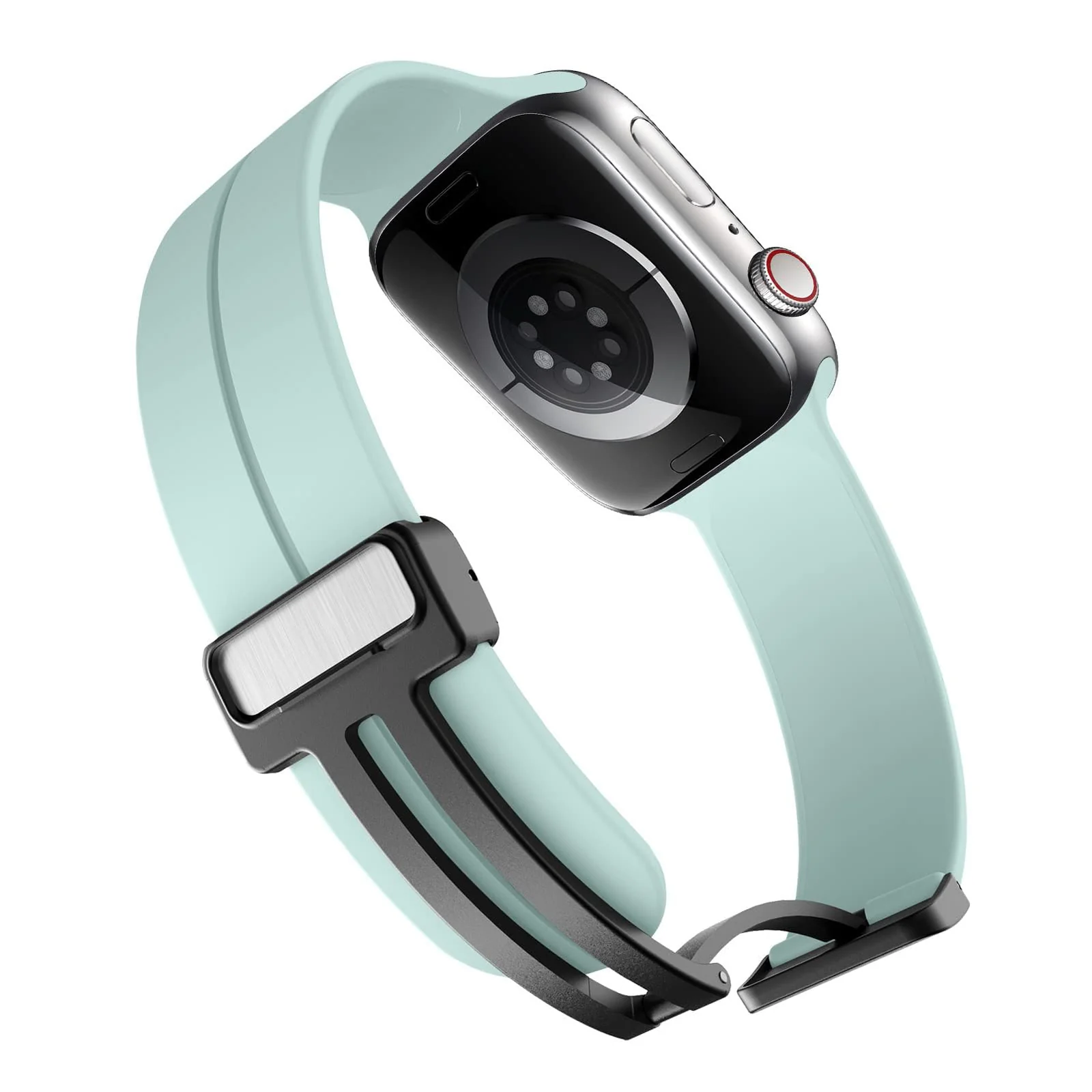 DL3 Mobilak Magnetic Bands for Apple Watch Ultra/Ultra 2 Band 49mm 45mm 44mm 42mm 41mm 40mm 38mm, Soft Sport Silicone Strap for iwatch Series 9/8/7/6/5/4 (Mint Green, 42mm/44mm/45mm/49mm), unisex-adult - Black