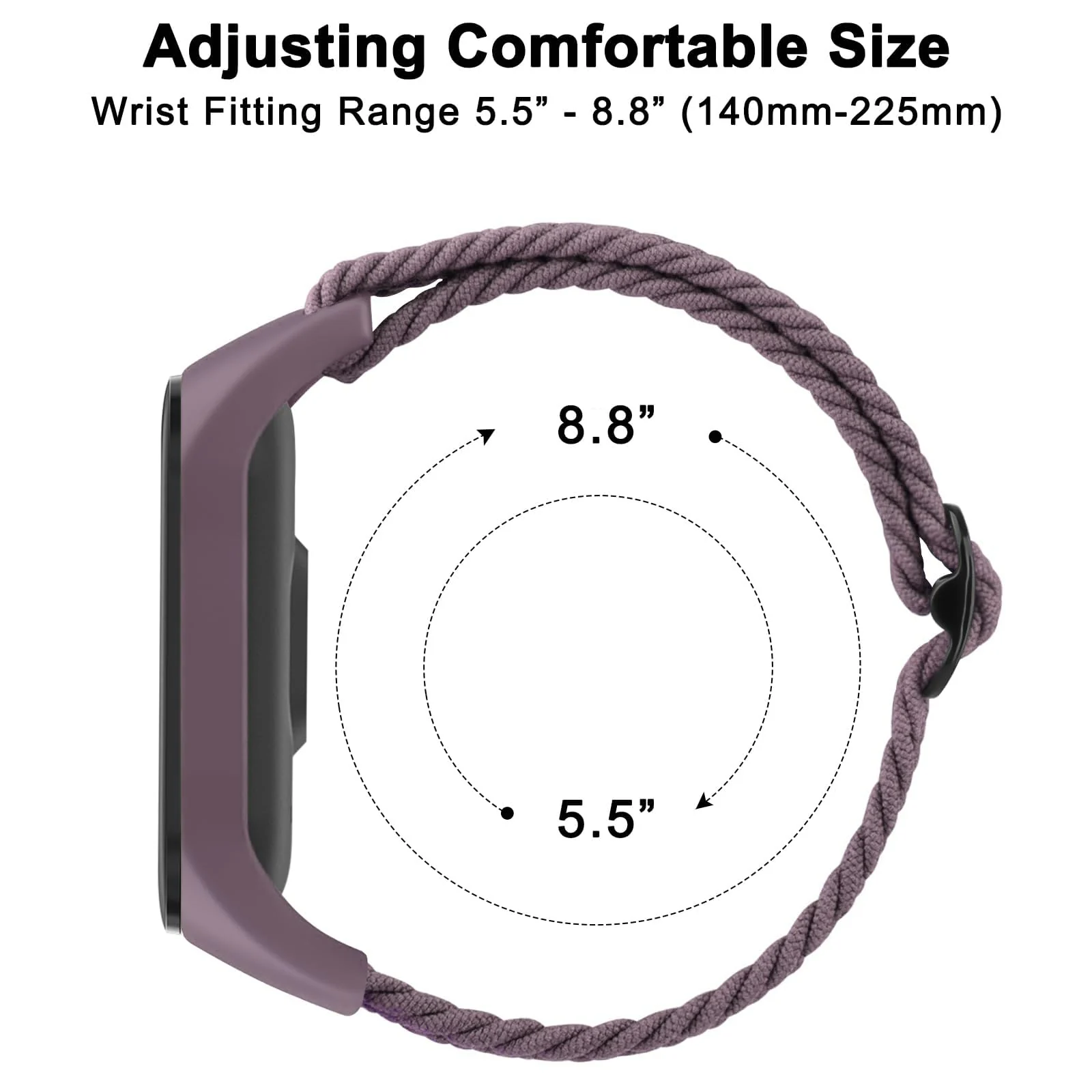 DL3 Mobilak Nylon Wristband Compatible for Xiaomi Mi Band 7/Mi Band 6/Mi Band 5/Mi Band 4/Mi Band 3, Adjustable Braided Elastic Solo Loop for Mi Band 7 6 5 4 3, Sport Strap Smart Watch Accessories - Smoke Violet