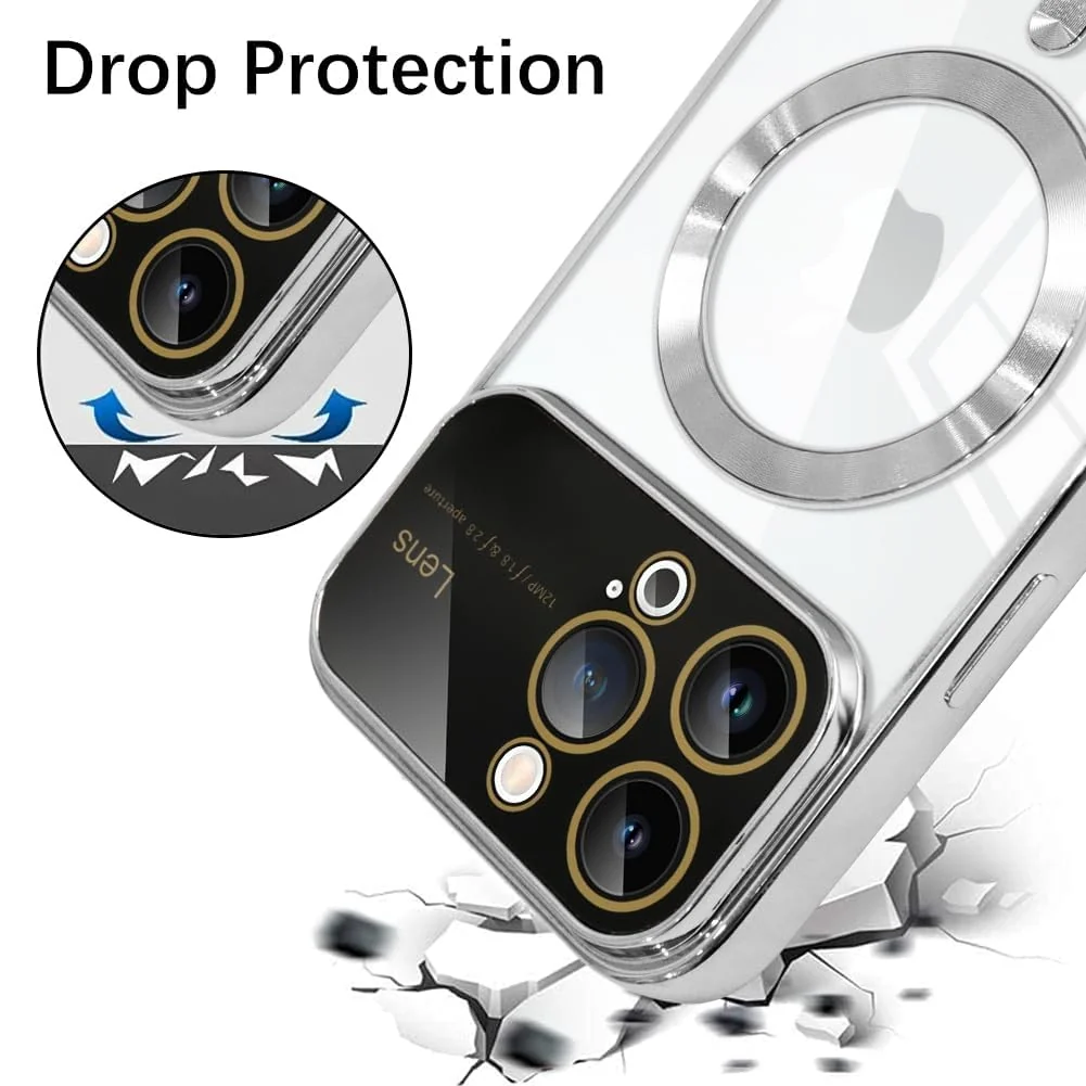 DL3 Mobilak Clear MagSafe-Compatible Magnetic Case for iPhone 14 Pro 6.1 Inch with Camera Protection and Shockproof Design - Silver
