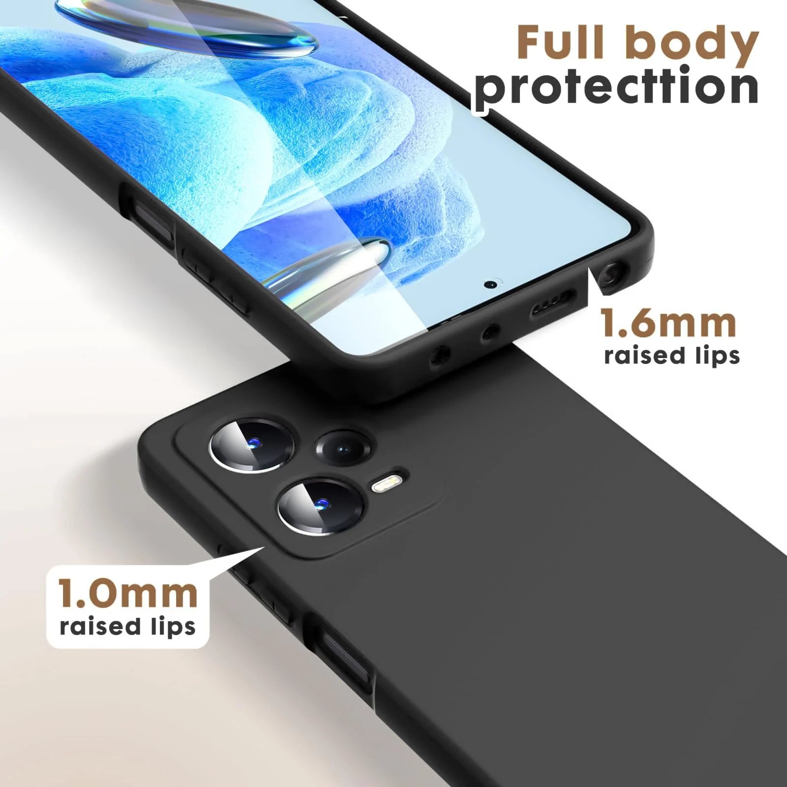DL3 Mobilak Liquid Silicone Case for Xiaomi Redmi Note 12 Pro + Plus 5G, Not compatible with MagSafe, Supports wireless charging, Camera protection - Black