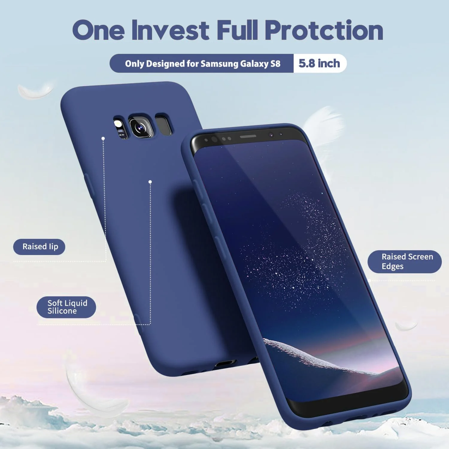 DL3 Mobilak Liquid Silicone Protective Case with Soft Microfiber Lining with Full Camera Protection for Samsung Galaxy S8+ Plus - Blue 1