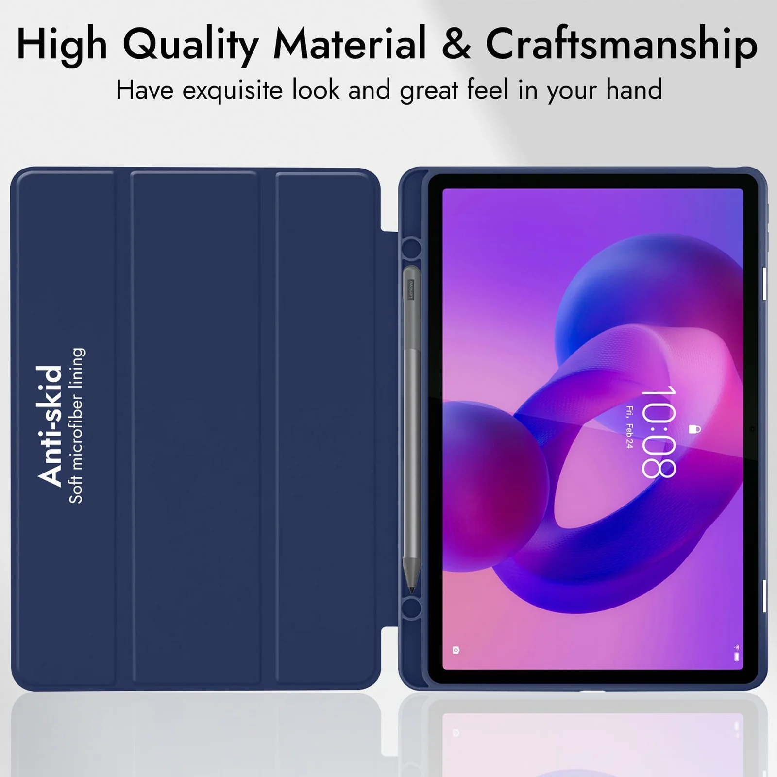 "DL3 Mobilak Lenovo Tab M11/Tab K11 LTE 11"" 2024 TB330FU Tablet Cover Case with Pencil Holder, Soft TPU Back Trifold Stand Protective Smart Cover Flip, Auto Wake&Sleep - Blue"