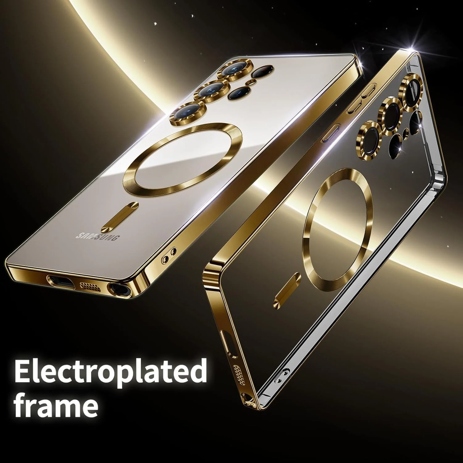 DL3 Mobilak Clear MagSafe-Compatible Magnetic Case for Samsung Galaxy S22 Ultra with Camera Protection and Magnetic Car-Mount Support - Gold