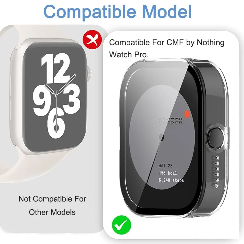 DL3 Mobilak Case Compatible with CMF by Nothing Watch Pro, Full Coverage Slim Hard Case Protective Bumper Built-in Tempered Glass Screen Protector Shell for CMF by Nothing Watch Pro - Clear