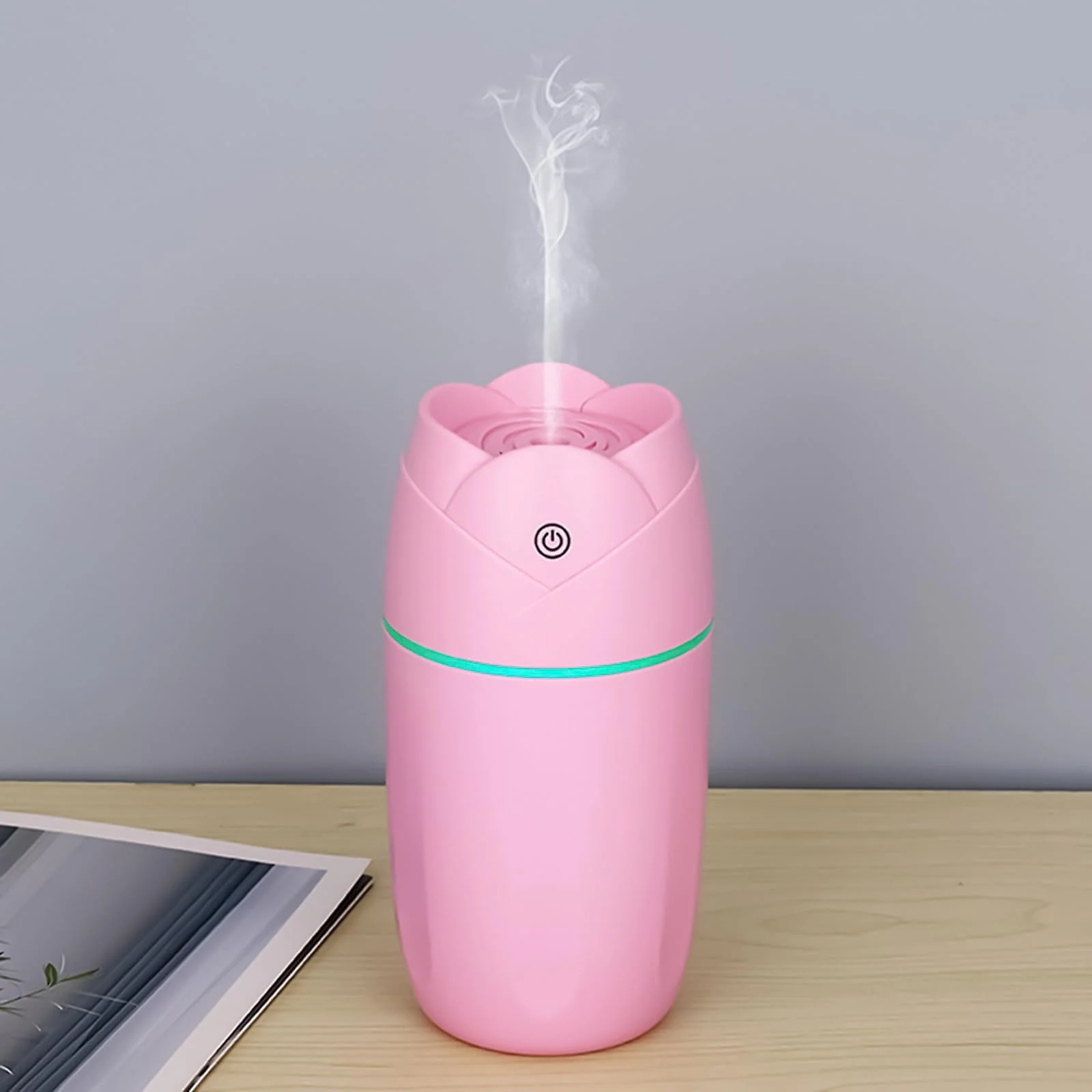 Mobigon Wood Cool Mist Ultrasonic Humidifier for Room Moisture, Aroma Diffuser for Home, 300ml Essential Oil Diffuser with 7 Colorful Night Light, Auto Shut-Off, Home, Office, car - A.Pink