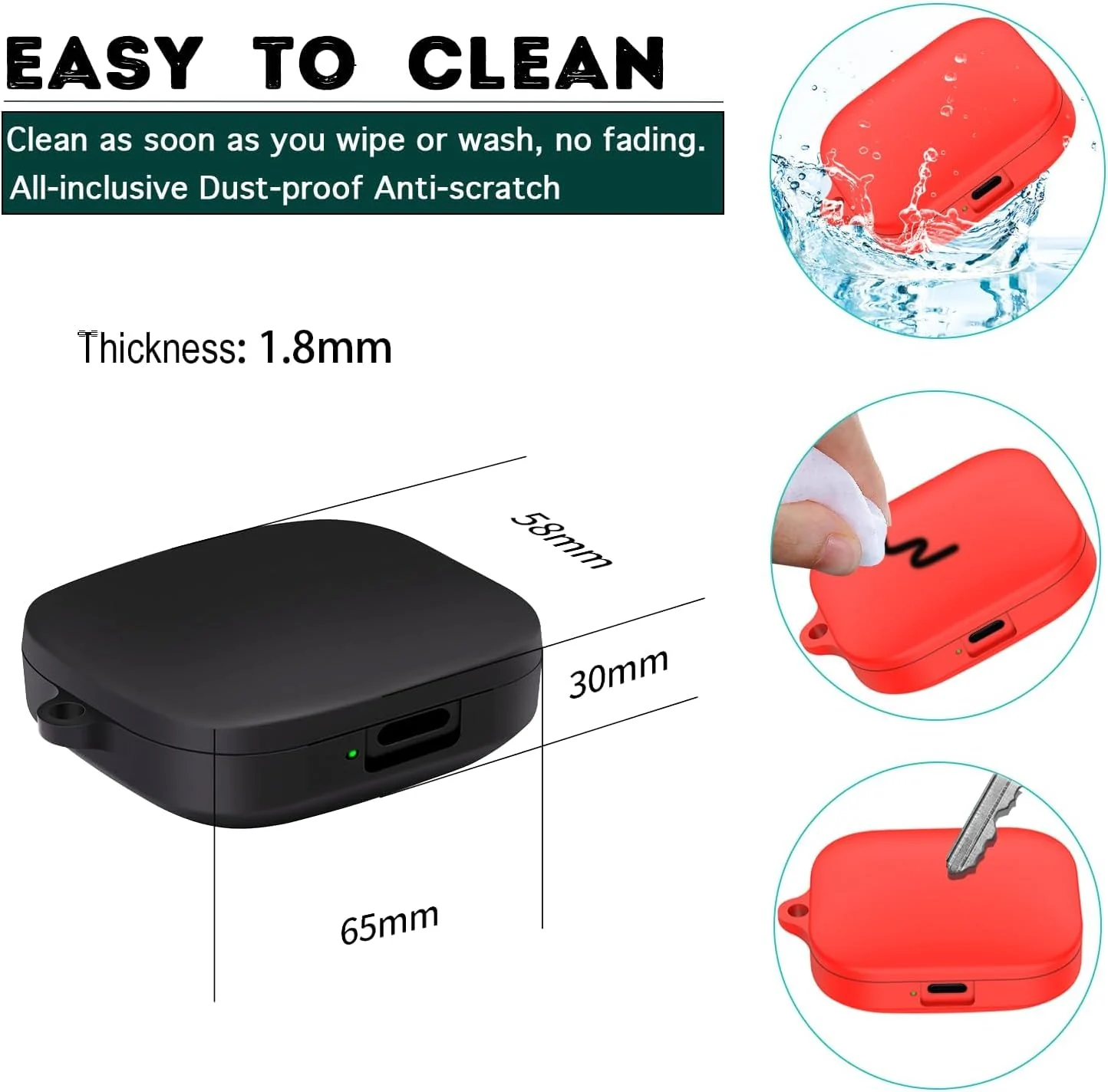 DL3 Mobilak Compatible with Xiaomi Redmi Buds 5 Case Cover, Soft Silicone Shockproof Protective Skin Case for Xiaomi Redmi Buds 5 Wireless Earbuds with Carabiner - Red
