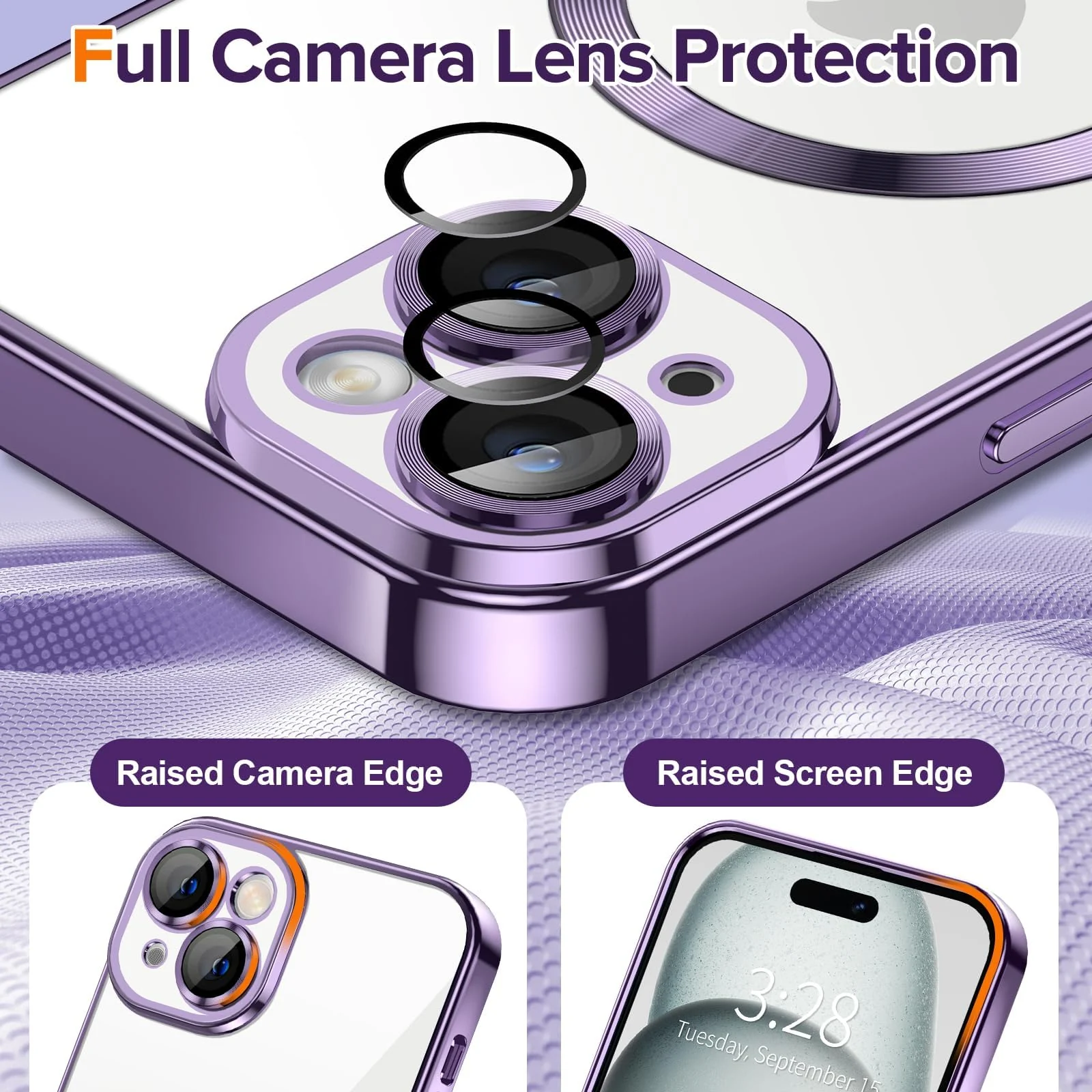 DL3 Mobilak Plated-Edge Protective Case for iPhone 15 6.1-Inch, Compatible with MagSafe accessories, Supports wireless charging, Camera protection - Purple