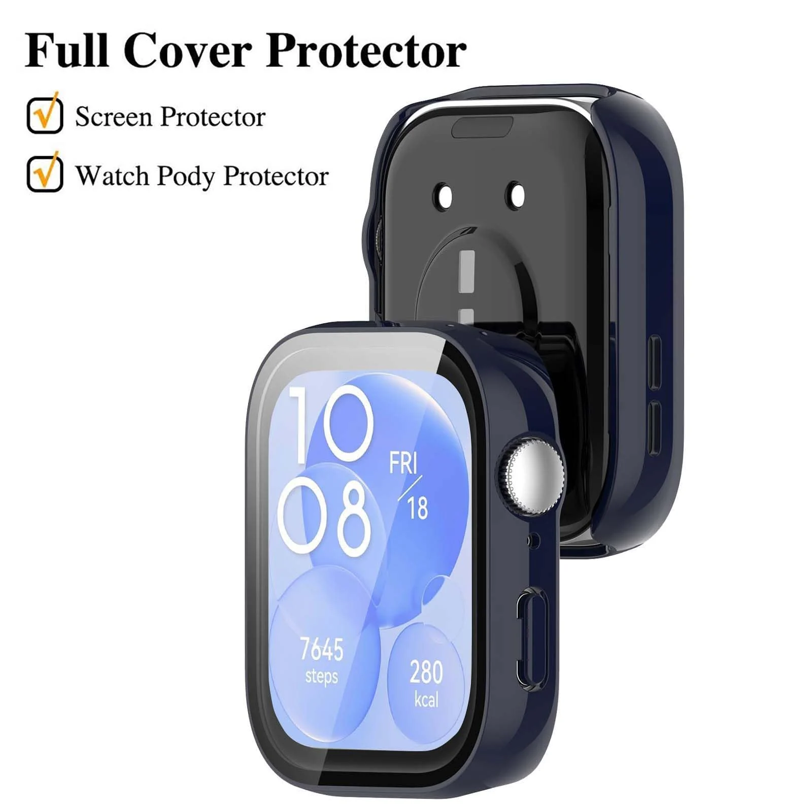 DL3 Mobilak Case Compatible with Huawei Watch Fit 3, Full Coverage Slim Hard Case Protective Bumper Built-in Tempered Glass Screen Protector Shell for Huawei Watch Fit 3 - Blue