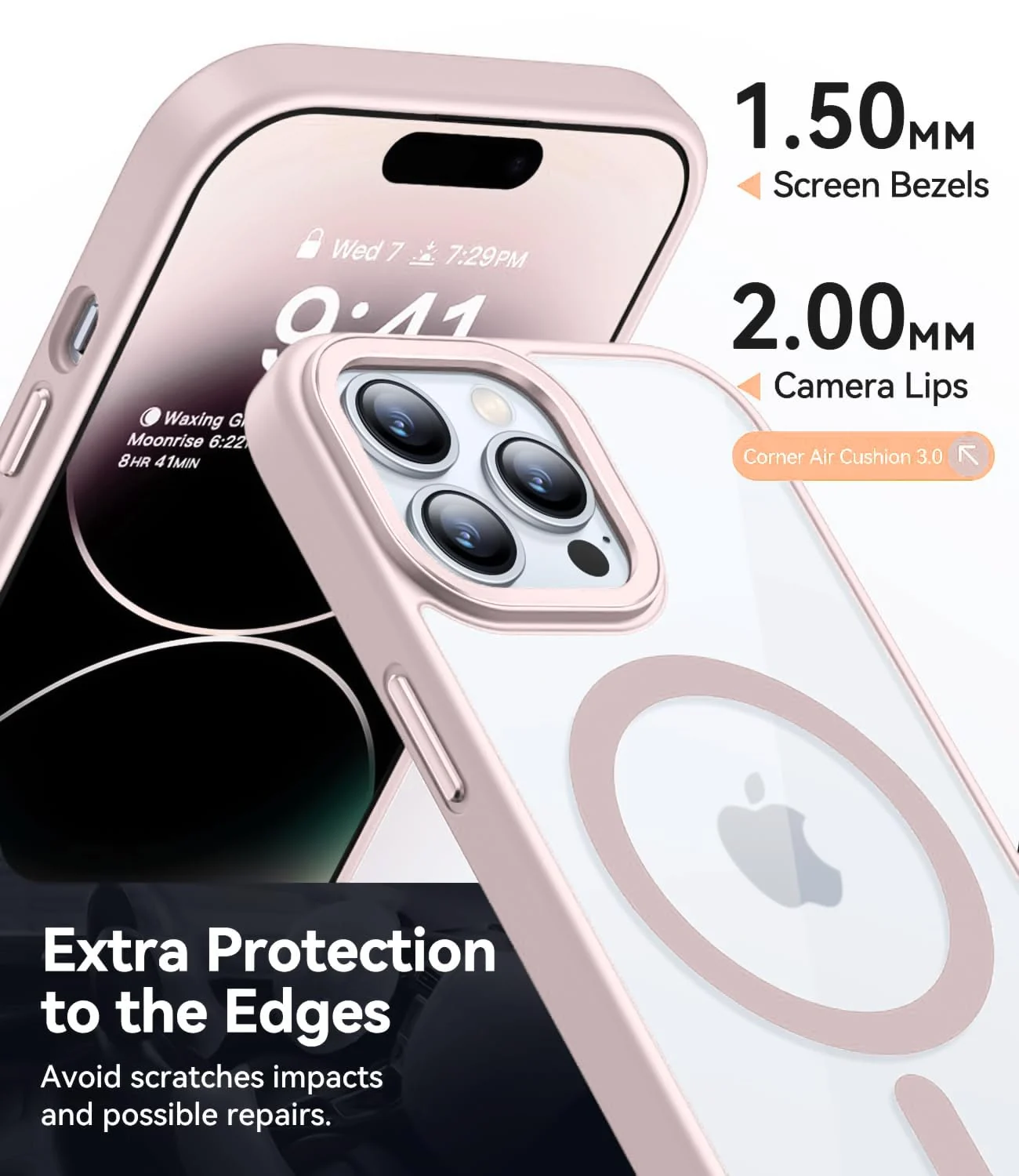 DL3 Mobilak Magnetic Case for iPhone 16 Pro 6.3-Inch Compatible with MagSafe, Shockproof Phone Bumper Cover, Solid Color Matte TPU Frame, Anti-Scratch Clear Back - Pink Sand