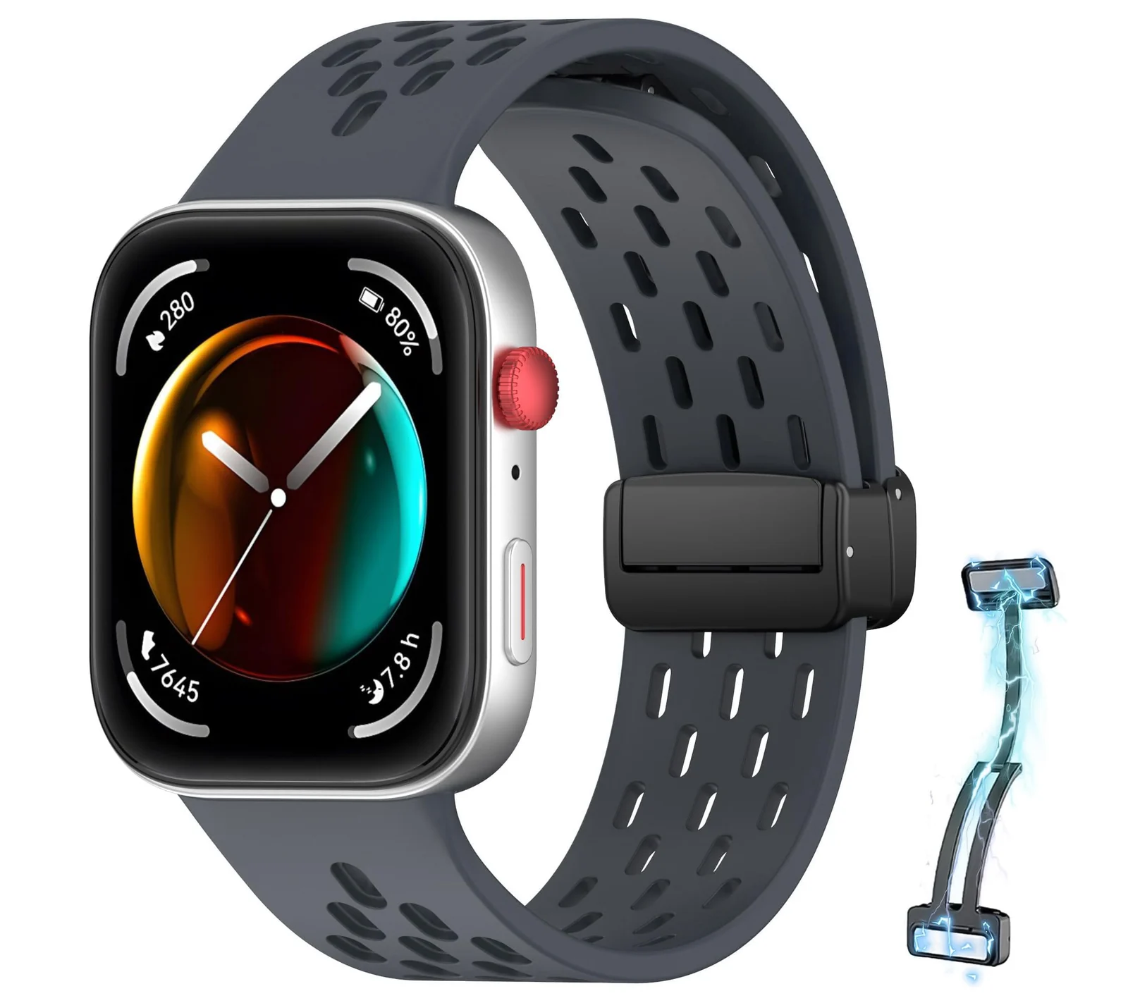 DL3 Mobilak Silicone Strap Compatible with Huawei Watch Fit 3/Fit 4/Fit 4 Pro Magnetic Metal Buckle Sport Silicone Breathable Strap for Men Women Band Quick Release Soft Replacment Wristband - Dark Gray