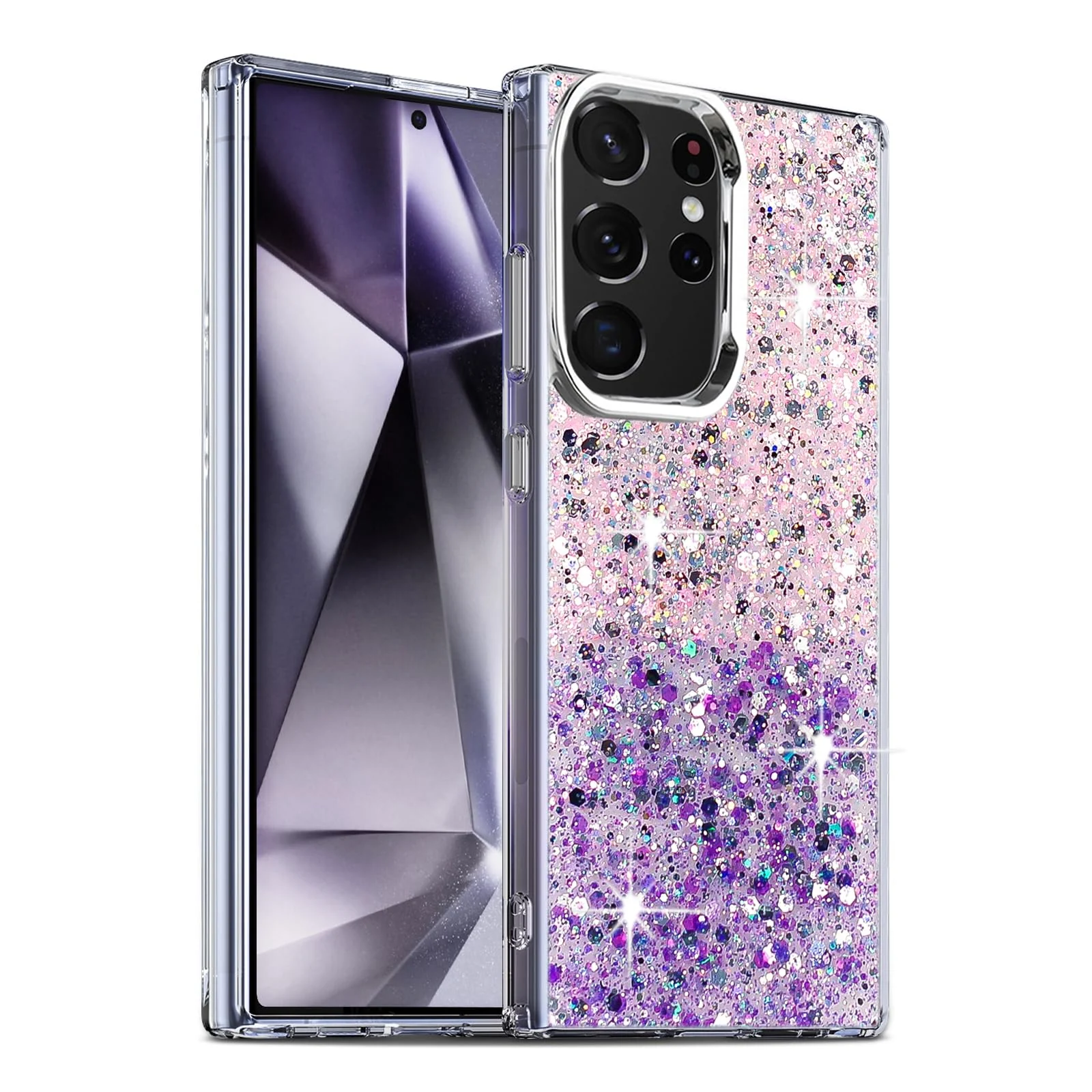 DL3 Mobilak Glitter Protective Case for Samsung Galaxy S24 Ultra, Supports wireless charging, Camera protection, Shock-absorbing protection - Pink Purple
