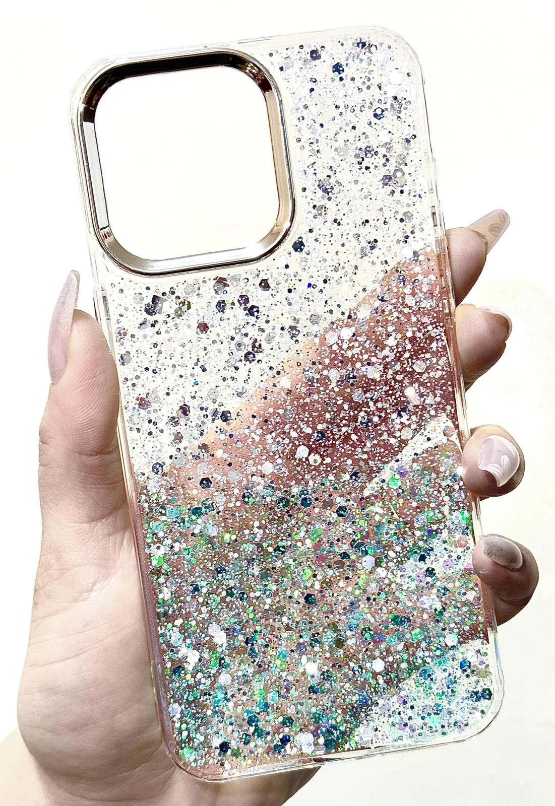DL3 Mobilak Glitter Protective Case for Samsung Galaxy S23 5G, Supports wireless charging, Camera protection, Shock-absorbing protection - White Green
