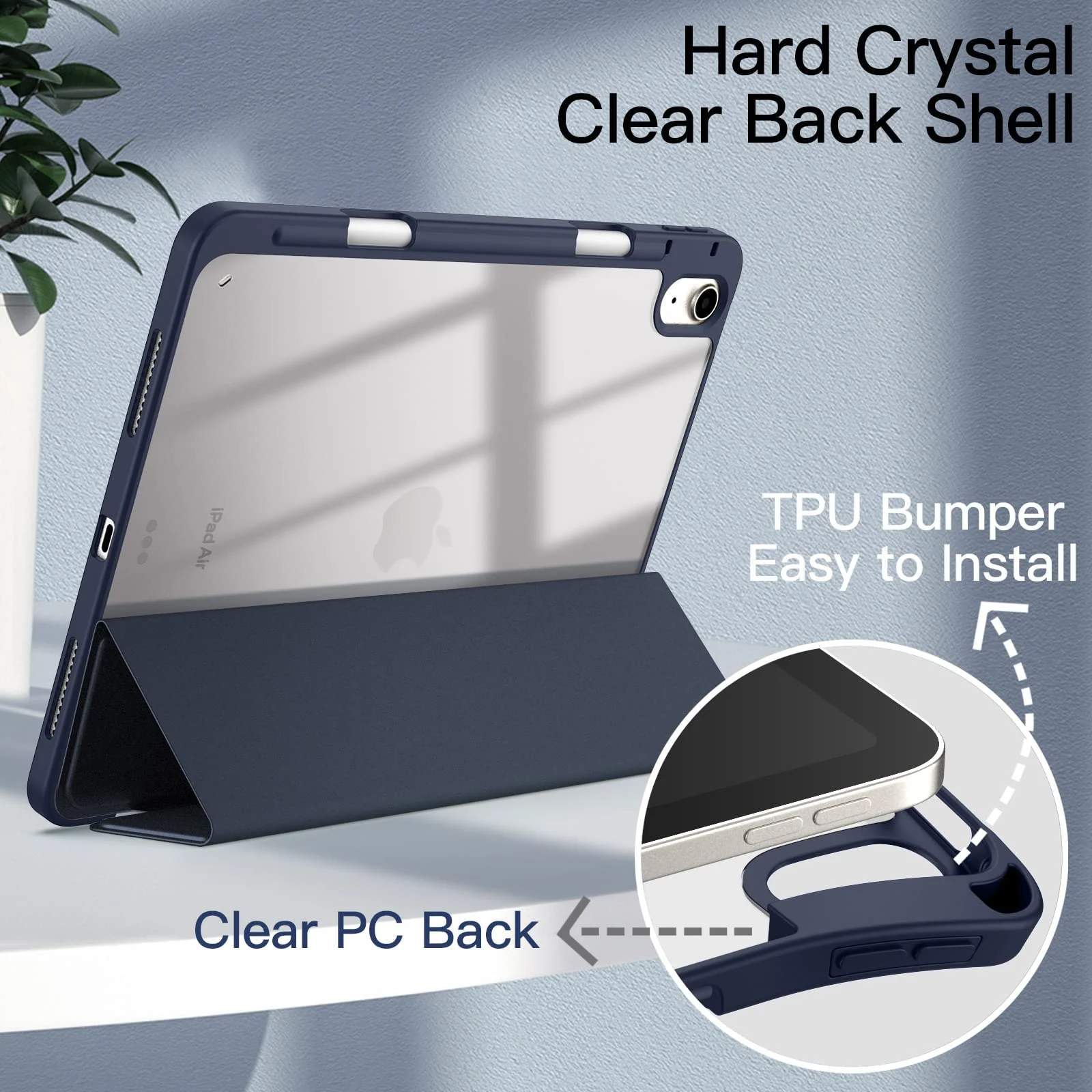 DL3 Mobilak Case Compatible with iPad (A16) 11th Generation 11 Inch (2025), iPad 10th Generation 10.9 Inch (2022), Clear Shockproof Back Cover Built-in Pencil Holder, Auto Sleep/Wake - Dark Blue