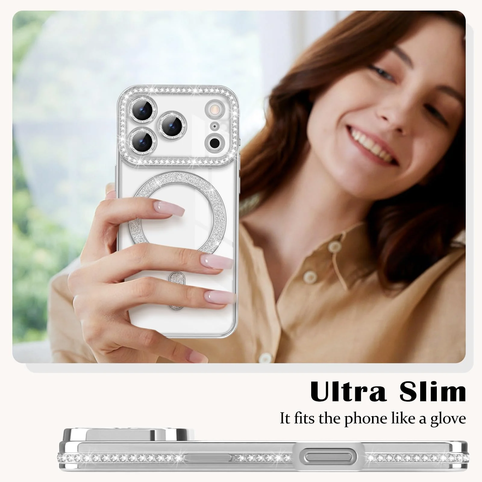 DL3 Mobilak MagSafe-Compatible Magnetic Case for iPhone 17 Pro Max with Camera Protection and Magnetic Car-Mount Support - Silver