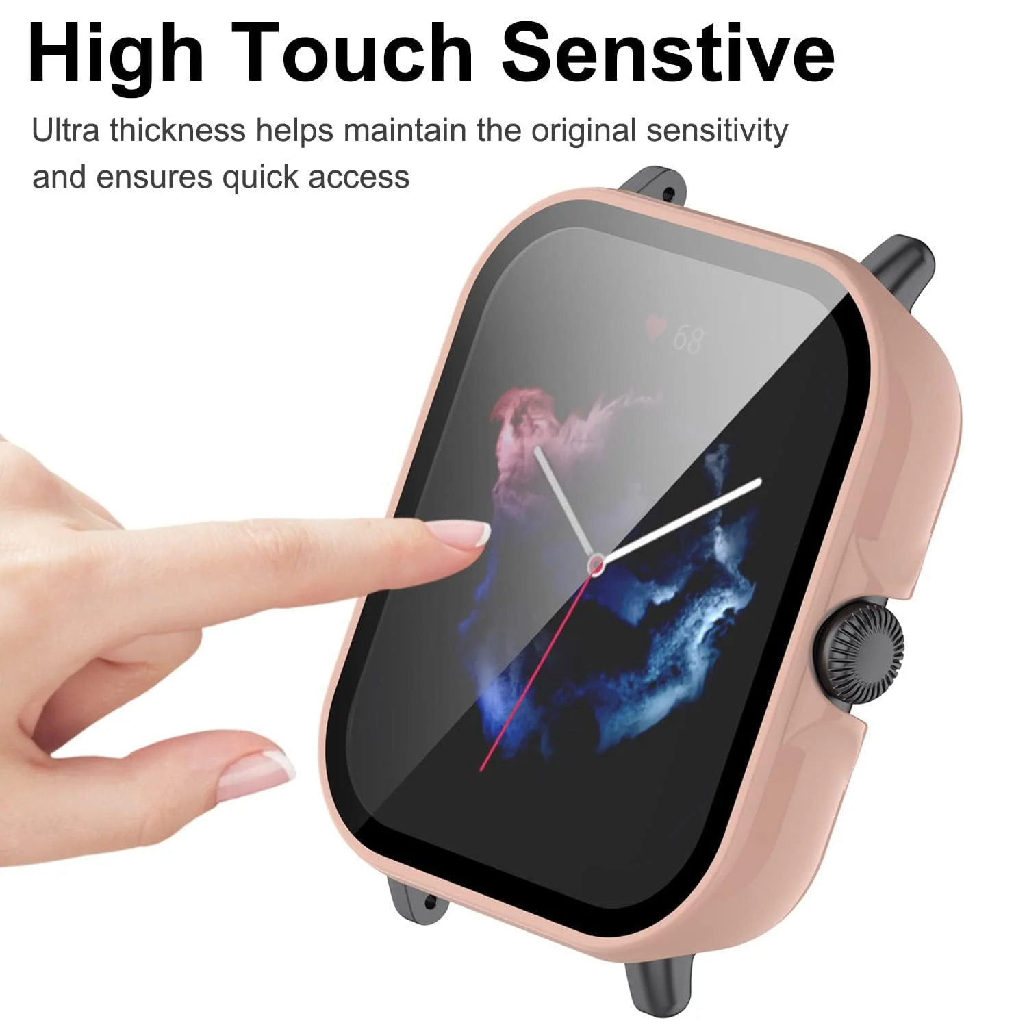 DL3 Mobilak Protective Case For Amazfit GTS 3, 9H Hardness PC Case Bumper Full Slim Protective Cover with Built-in Tempered Glass Screen Protector For Amazfit GTS3 - Pink